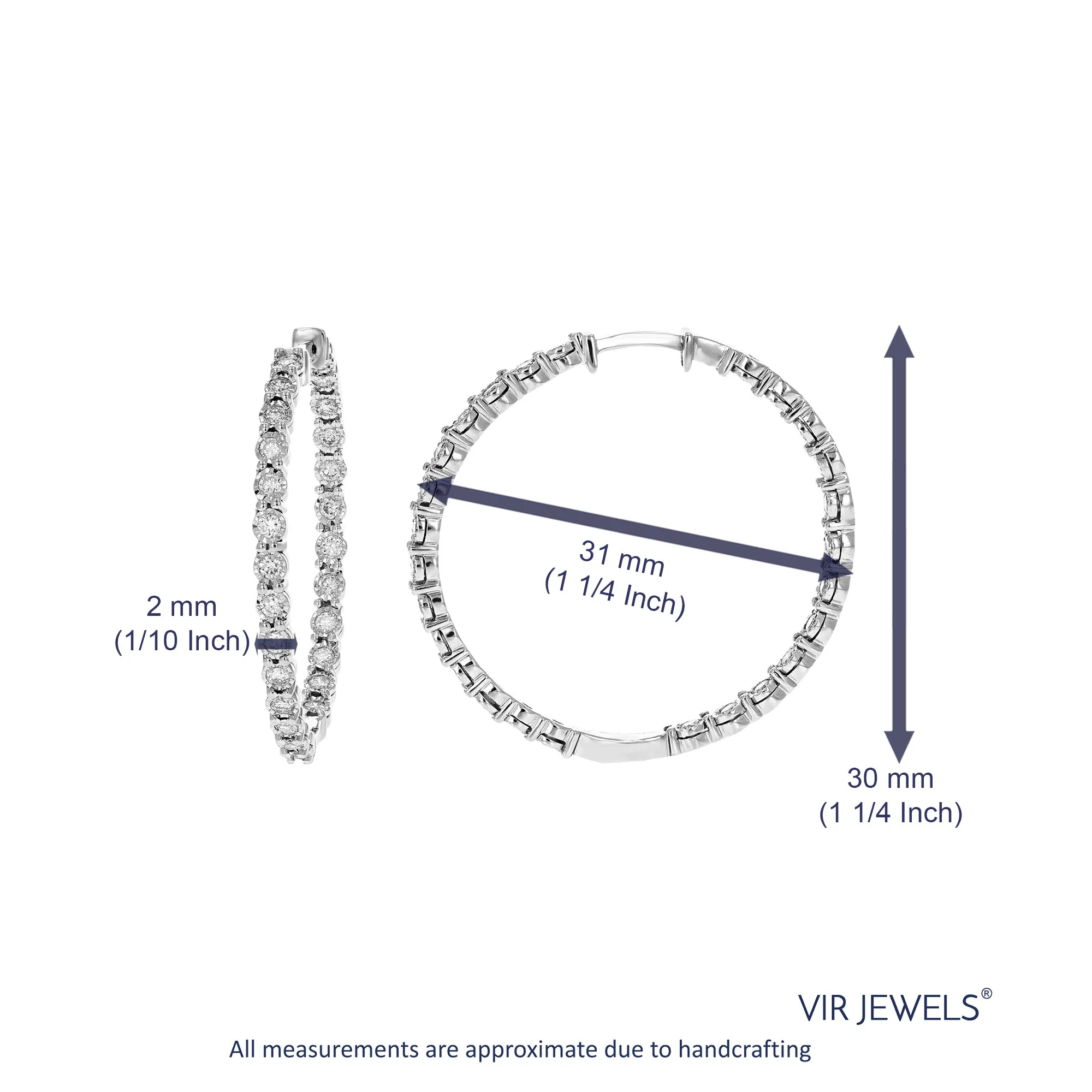 1 cttw Lab Grown Diamond Hoop Earring .925 Sterling Silver Prong Set Round Cut