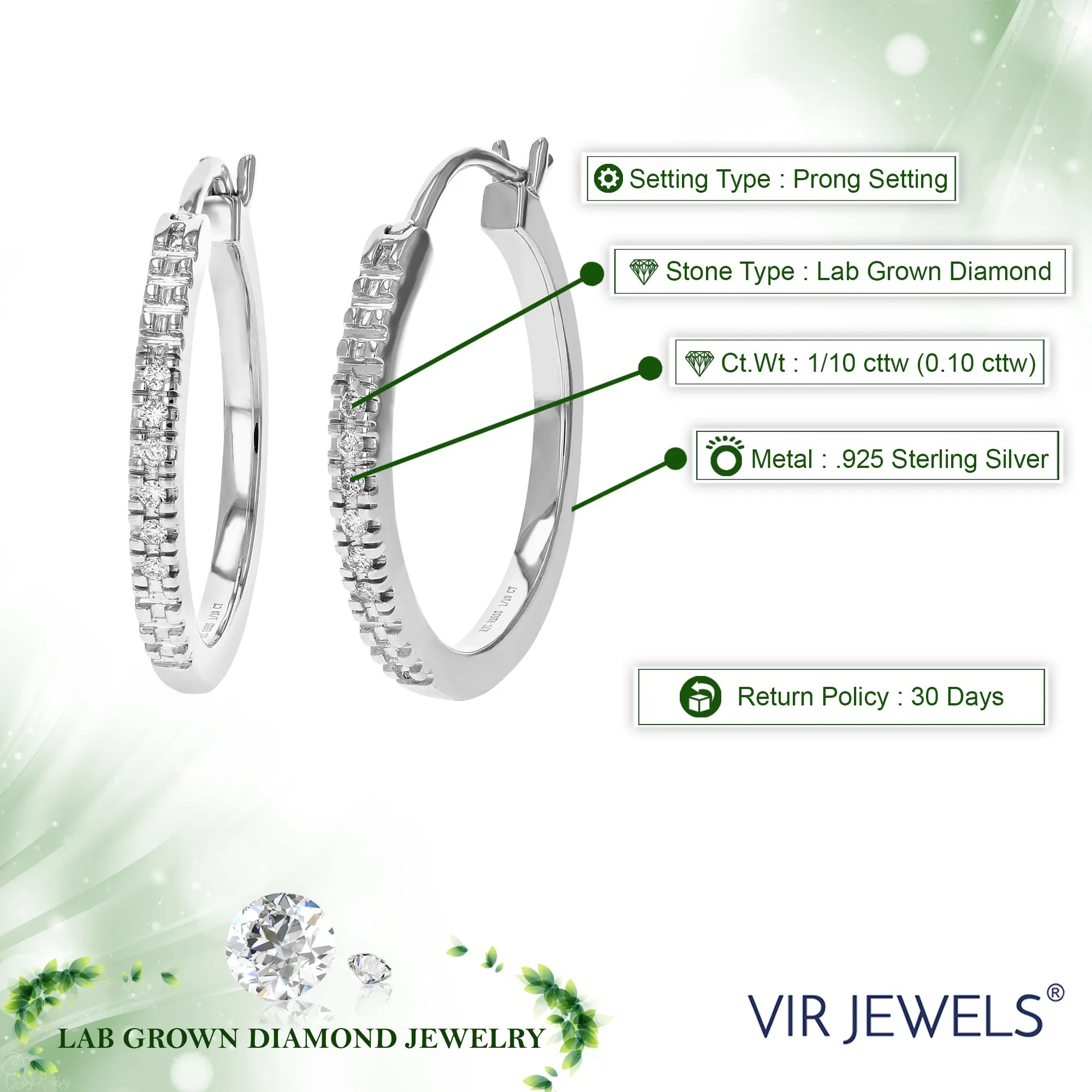 1/10 cttw Lab Grown Diamond Hoop Earring in Sterling Silver