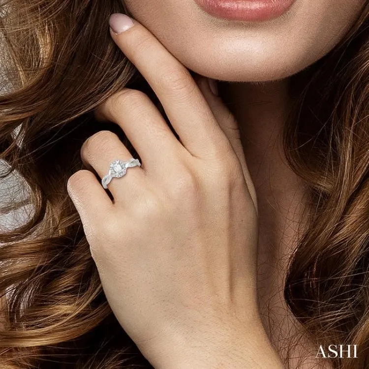 1/2 ctw Twisted Shank Round & Emerald Cut Diamond Engagement Ring With 1/3 ctw Emerald Cut Center Stone in 14K White Gold