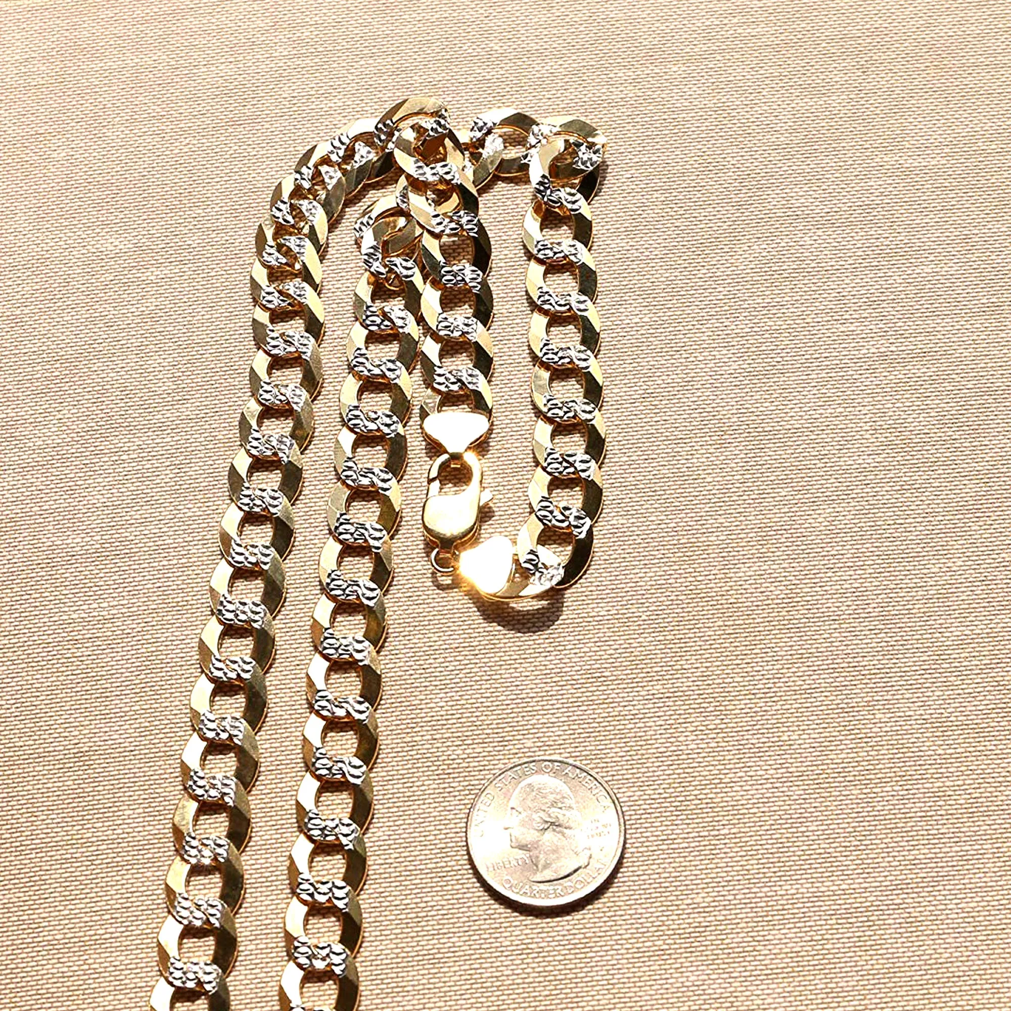 14k 2 Tone Yellow And White Gold Curb Chain Necklace, 12.2mm