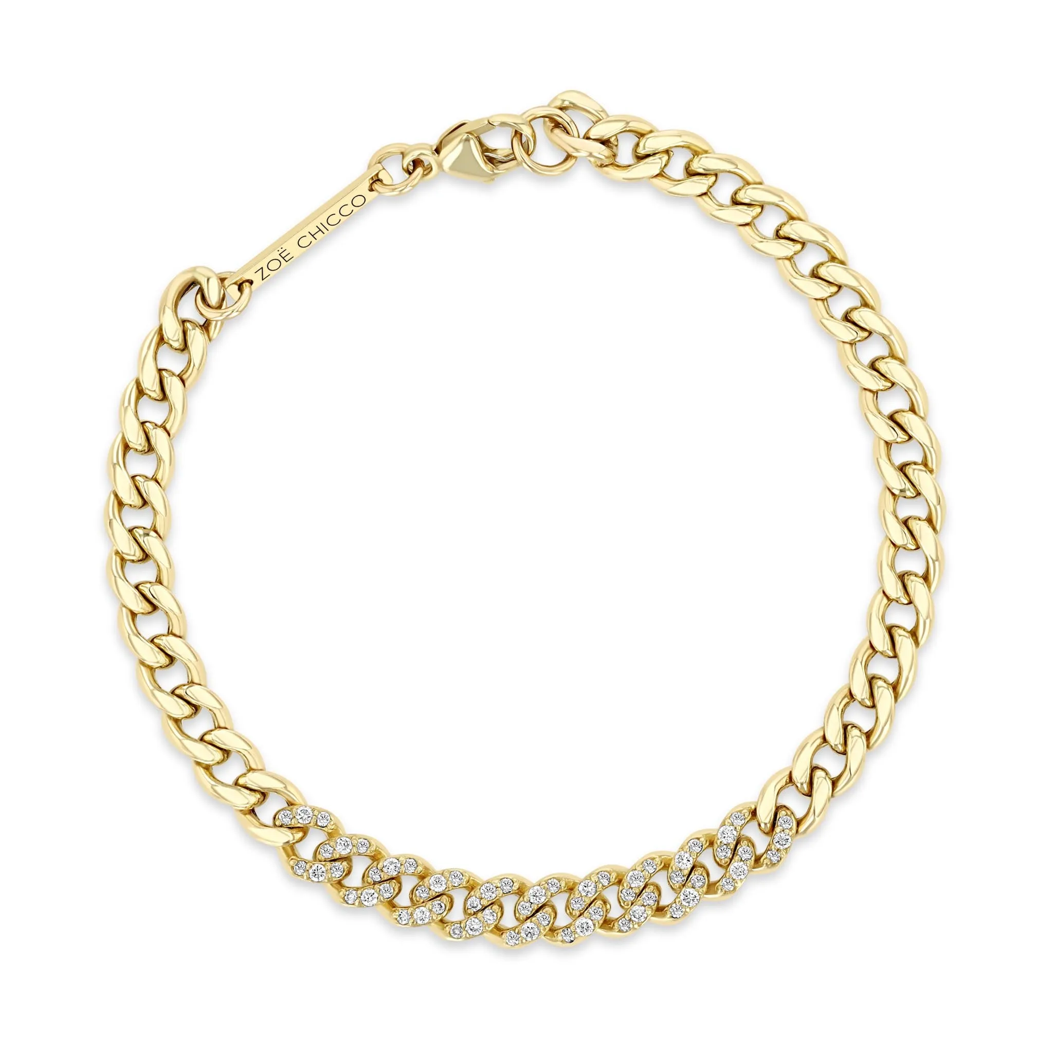 14k Pavé Diamond Segment Medium Curb Chain Bracelet