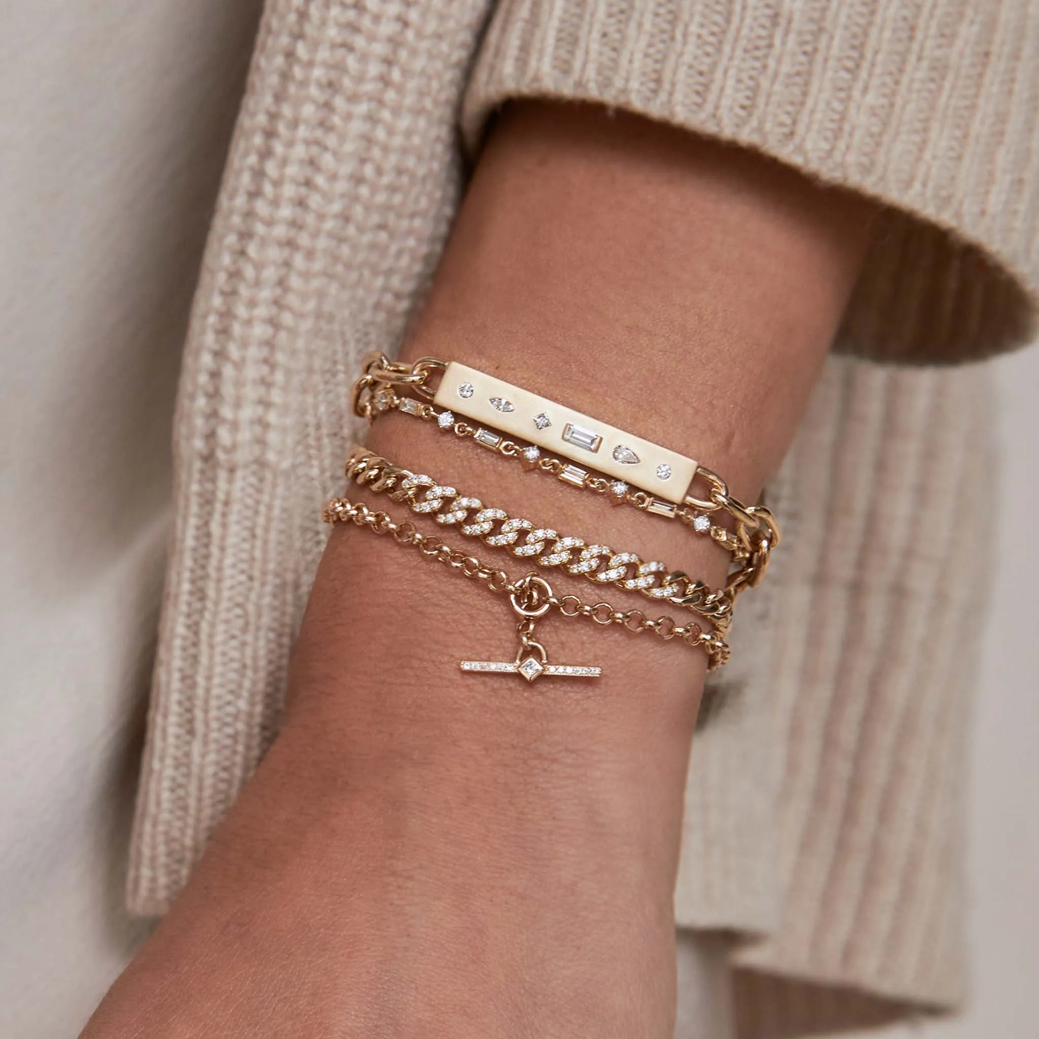 14k Pavé Diamond Segment Medium Curb Chain Bracelet
