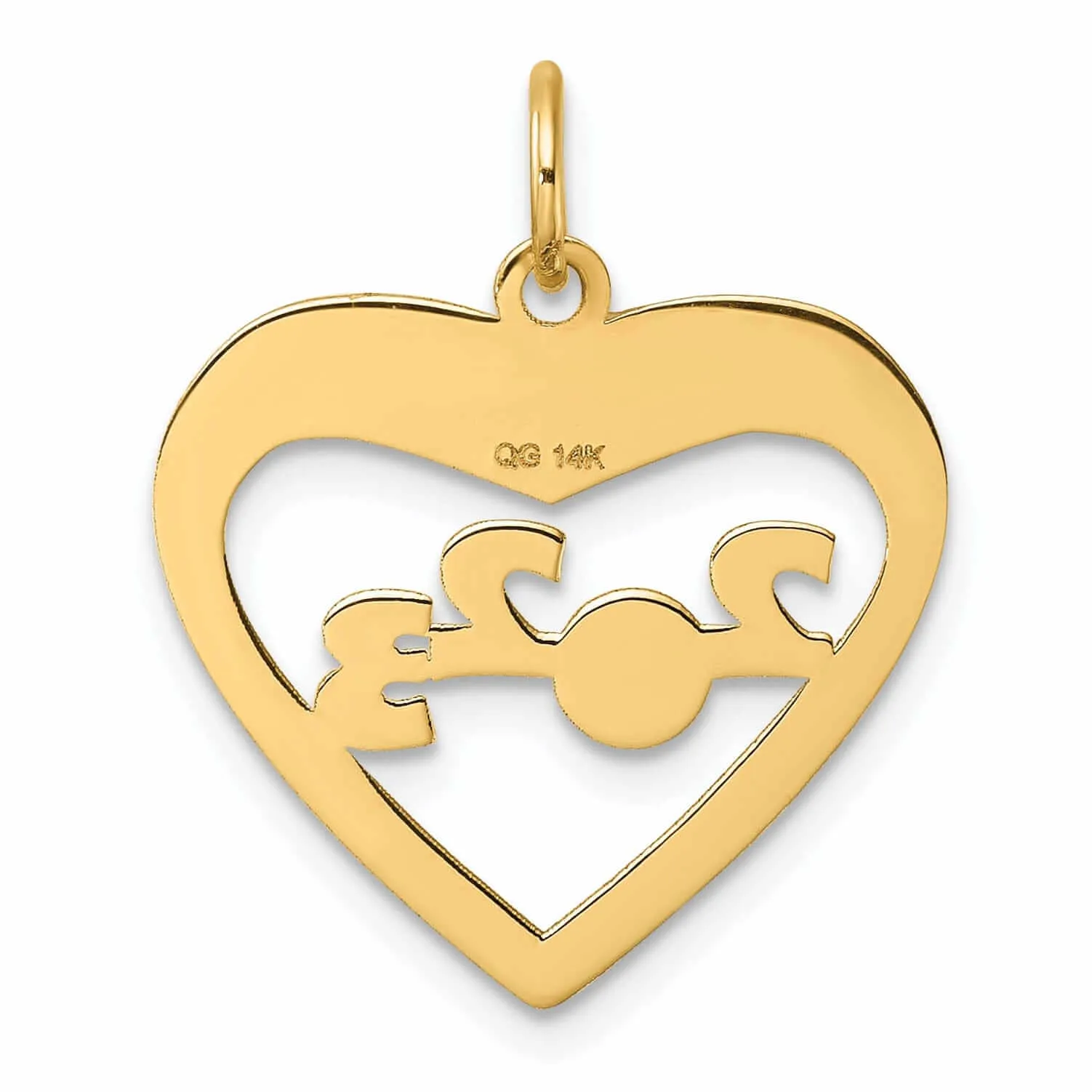 14K Polished Cut Out Heart CLASS OF 2023 Charm - Yellow Gold