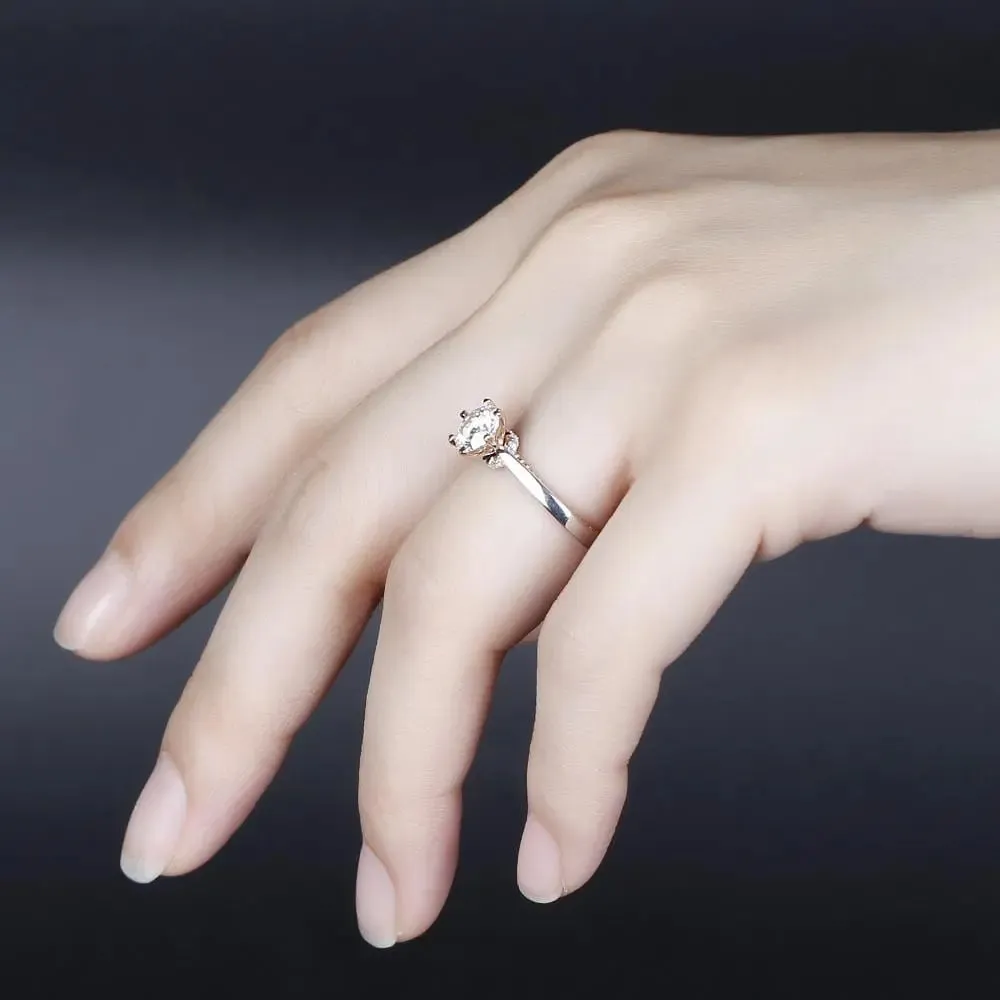 14k White & Rose Gold Moissanite Ring 1ct Center Stone