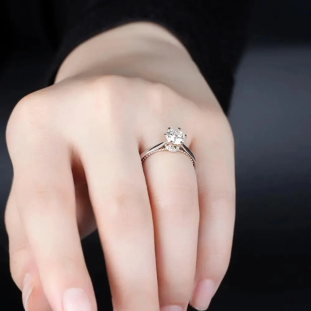 14k White & Rose Gold Moissanite Ring 1ct Center Stone