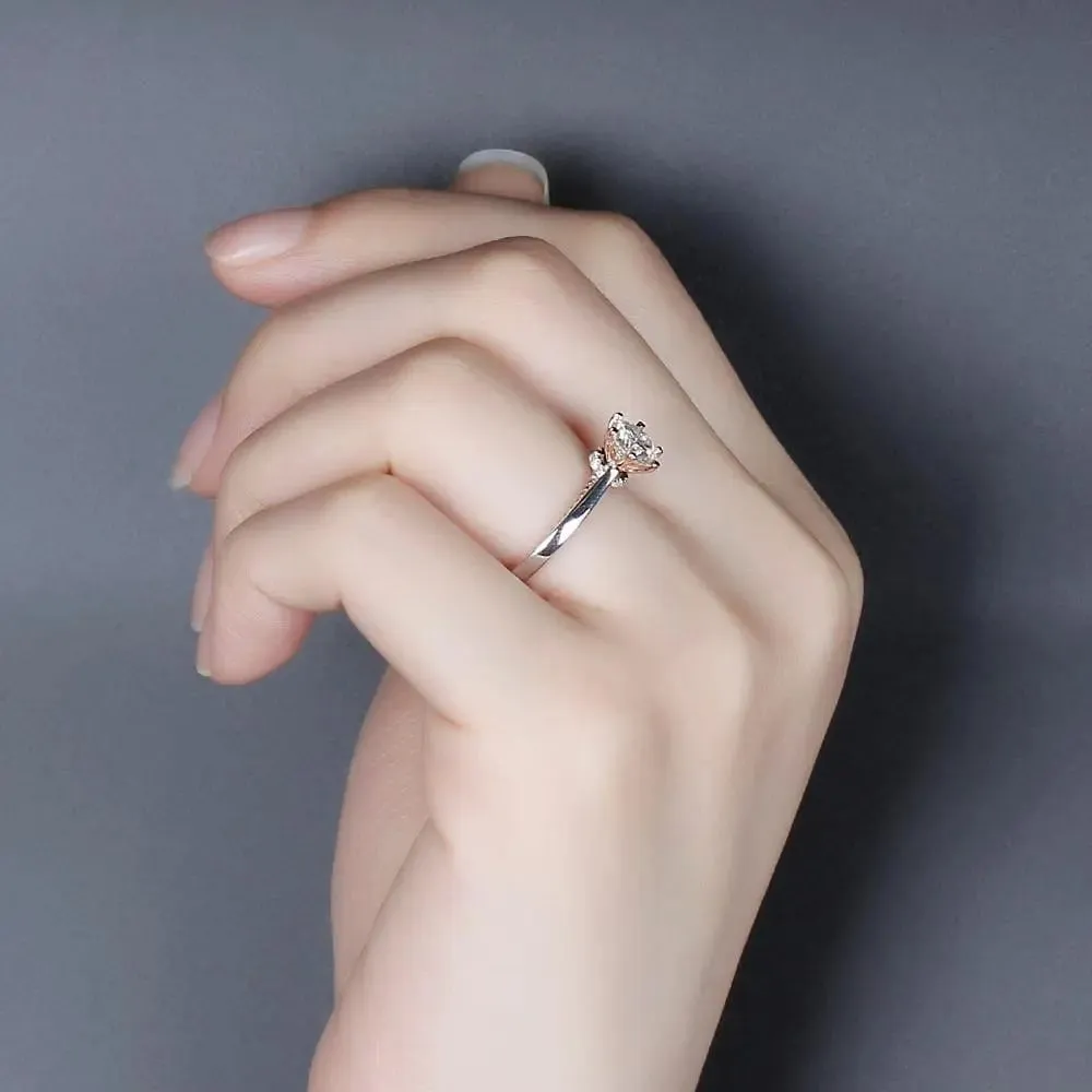 14k White & Rose Gold Moissanite Ring 1ct Center Stone