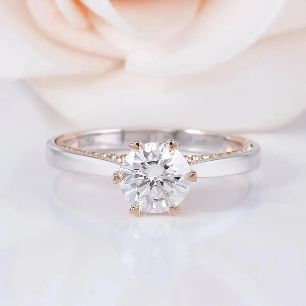 14k White & Rose Gold Moissanite Ring 1ct Center Stone