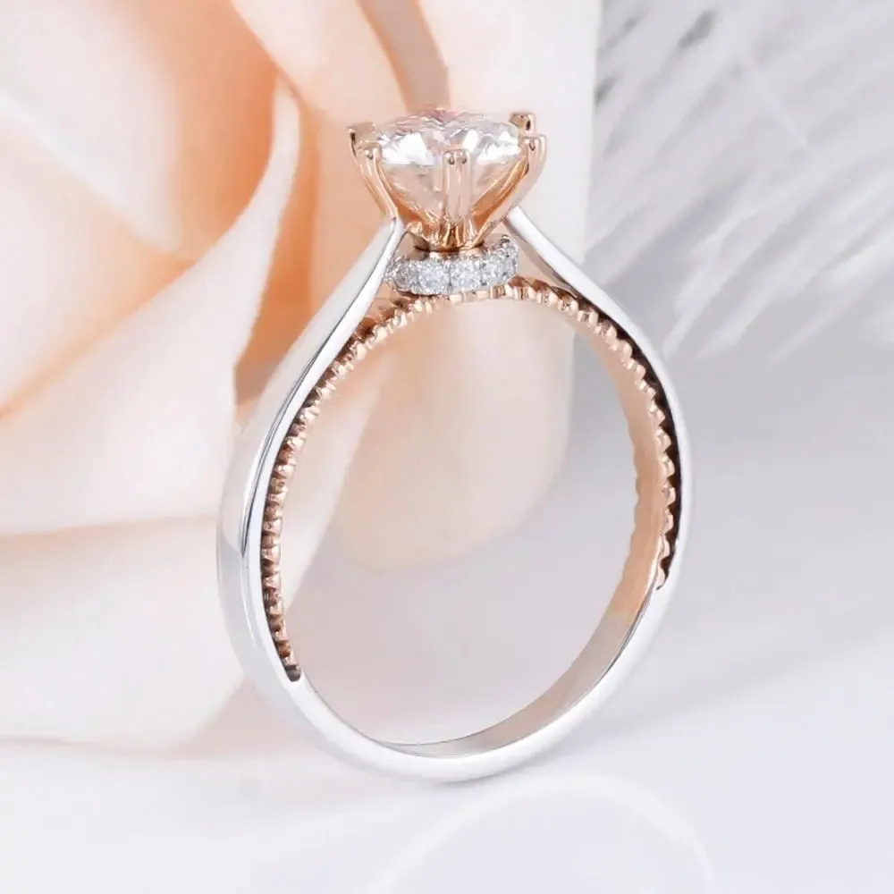 14k White & Rose Gold Moissanite Ring 1ct Center Stone