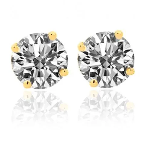 14K Yellow Solid Gold Unisex Diamond Four Prong Studd Earrings 1.40 Ctw