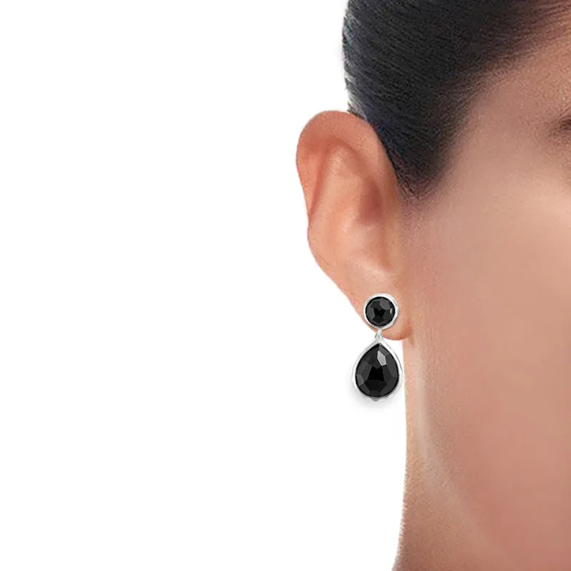 15 Carat Pear Shaped Rose Cut Bezel Black Diamond Stud Earrings