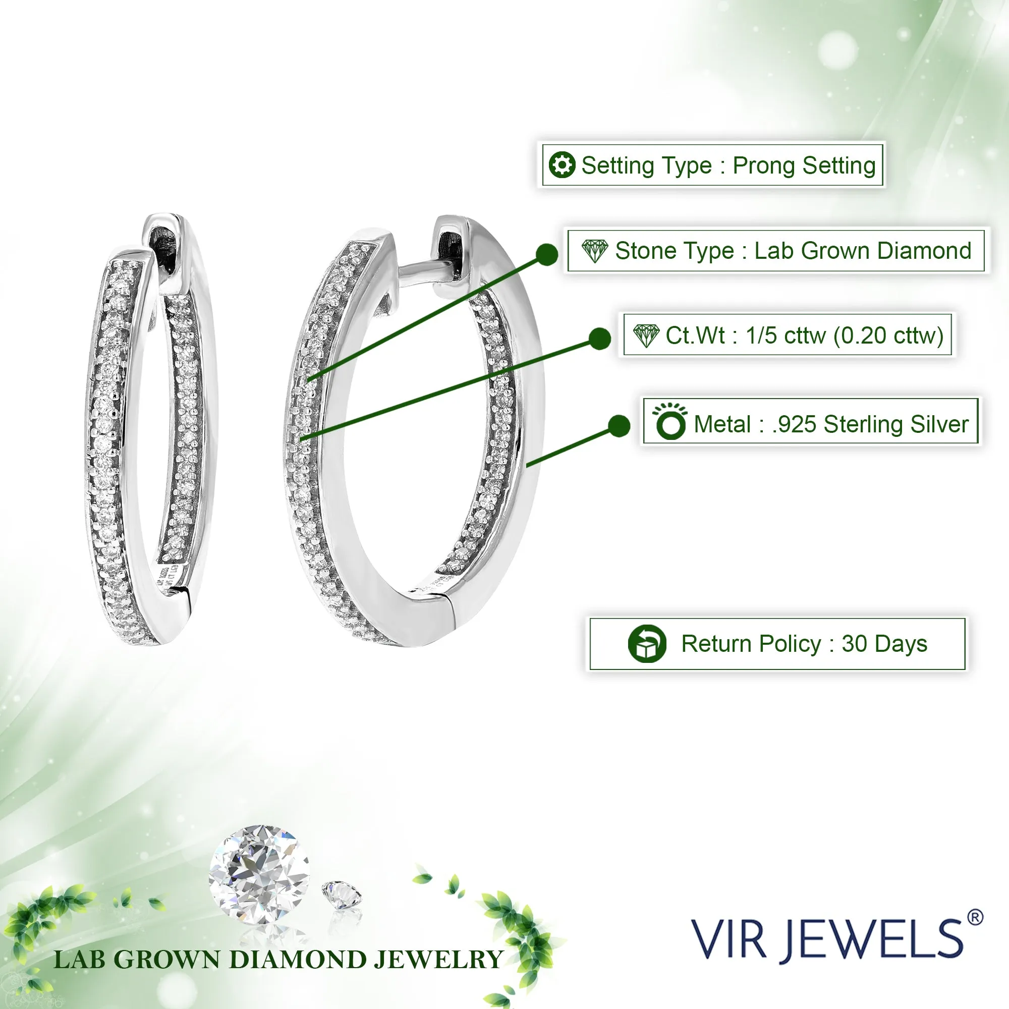 1/5 cttw Lab Grown Diamond Eternity Hoop Earrings in Sterling Silver