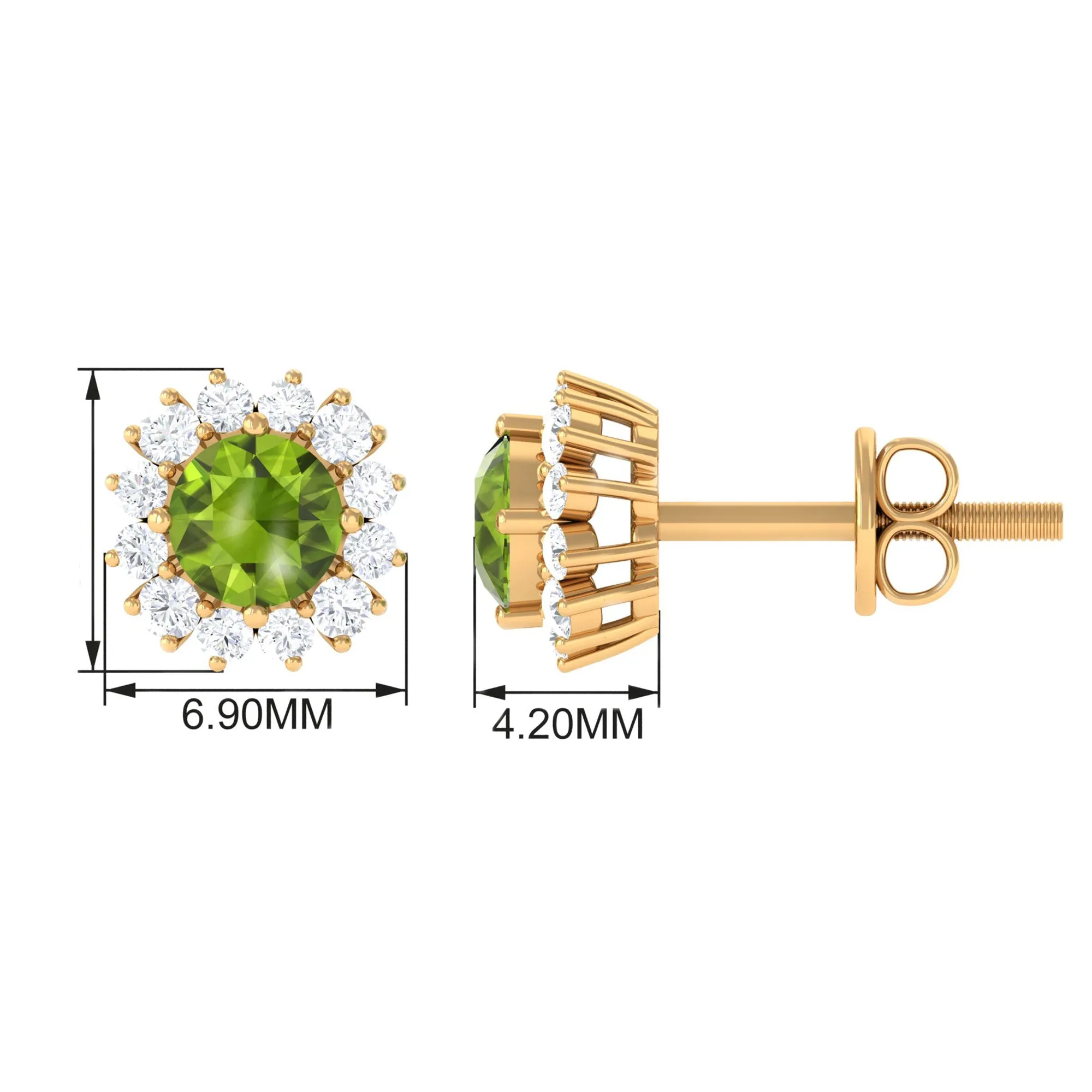 1.75 CT Classic Peridot and Diamond Halo Stud Earrings