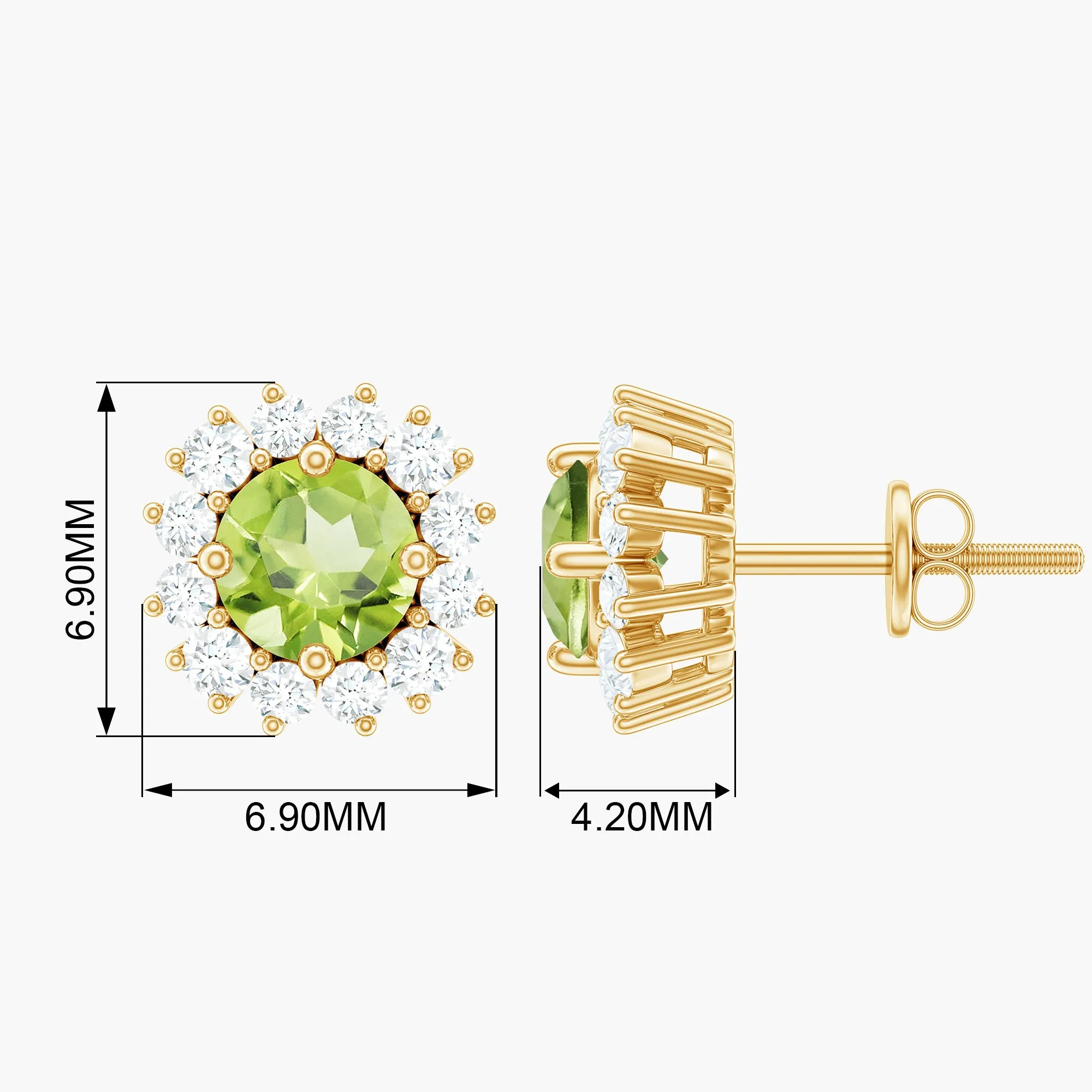 1.75 CT Classic Peridot and Diamond Halo Stud Earrings