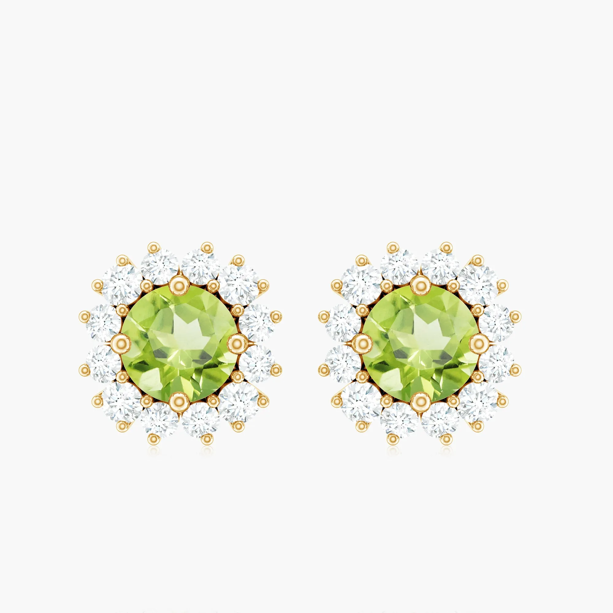 1.75 CT Classic Peridot and Diamond Halo Stud Earrings
