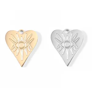 18K Gold PVD Stainless Steel Evil Eye Heart Charm / PDL0006