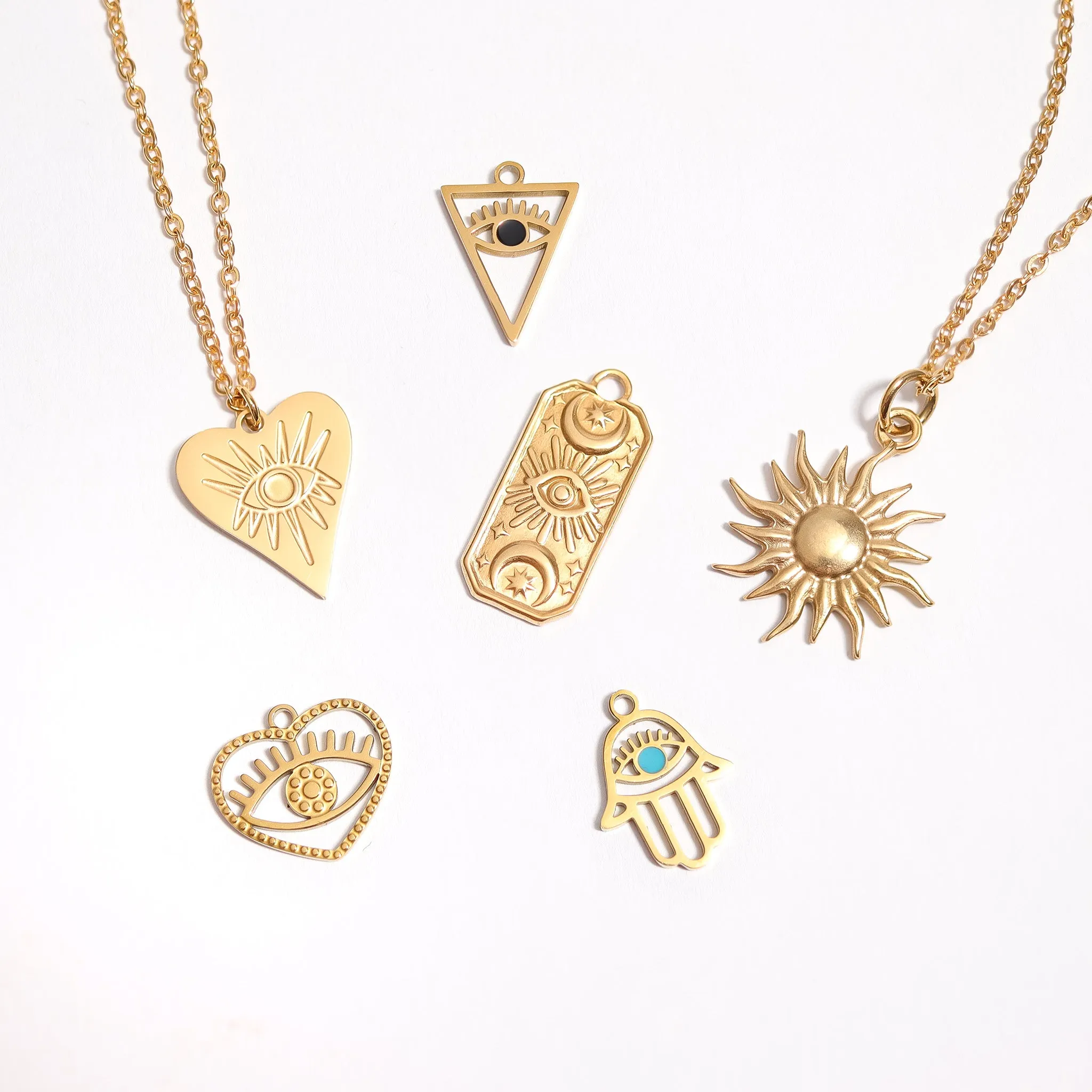 18K Gold PVD Stainless Steel Evil Eye Heart Charm / PDL0006
