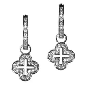 18K White Gold Diamond Open Cross Earring Charms