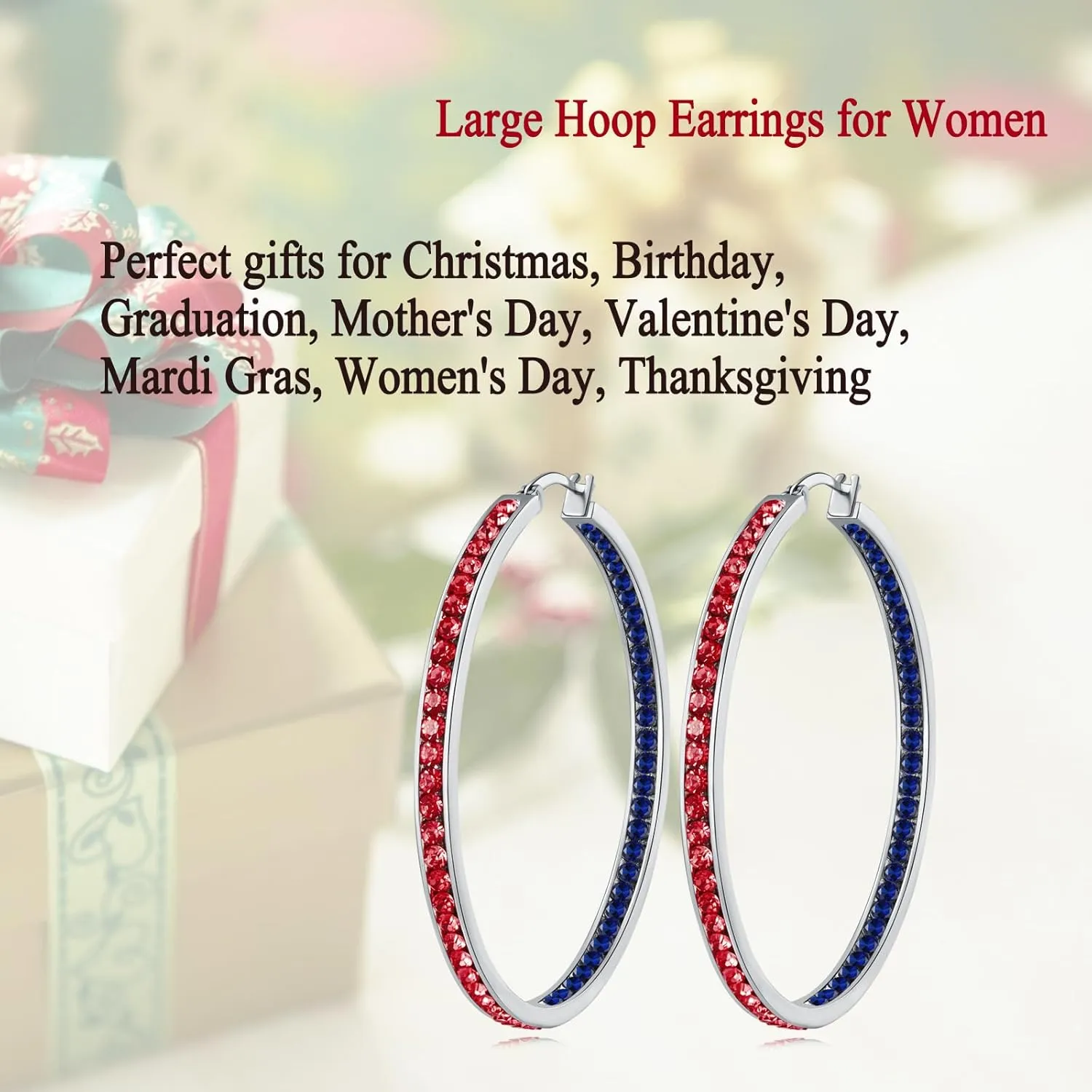 2 Inch Large Hoop Earrings for Women Stainless Steel Hypoallergenic Big Hoop Earrings Cubic Zircon Hoops Rhinestone Inside-Out Crystal Ear Ring Jewelry Gifts for Sensitive Ears 50mm