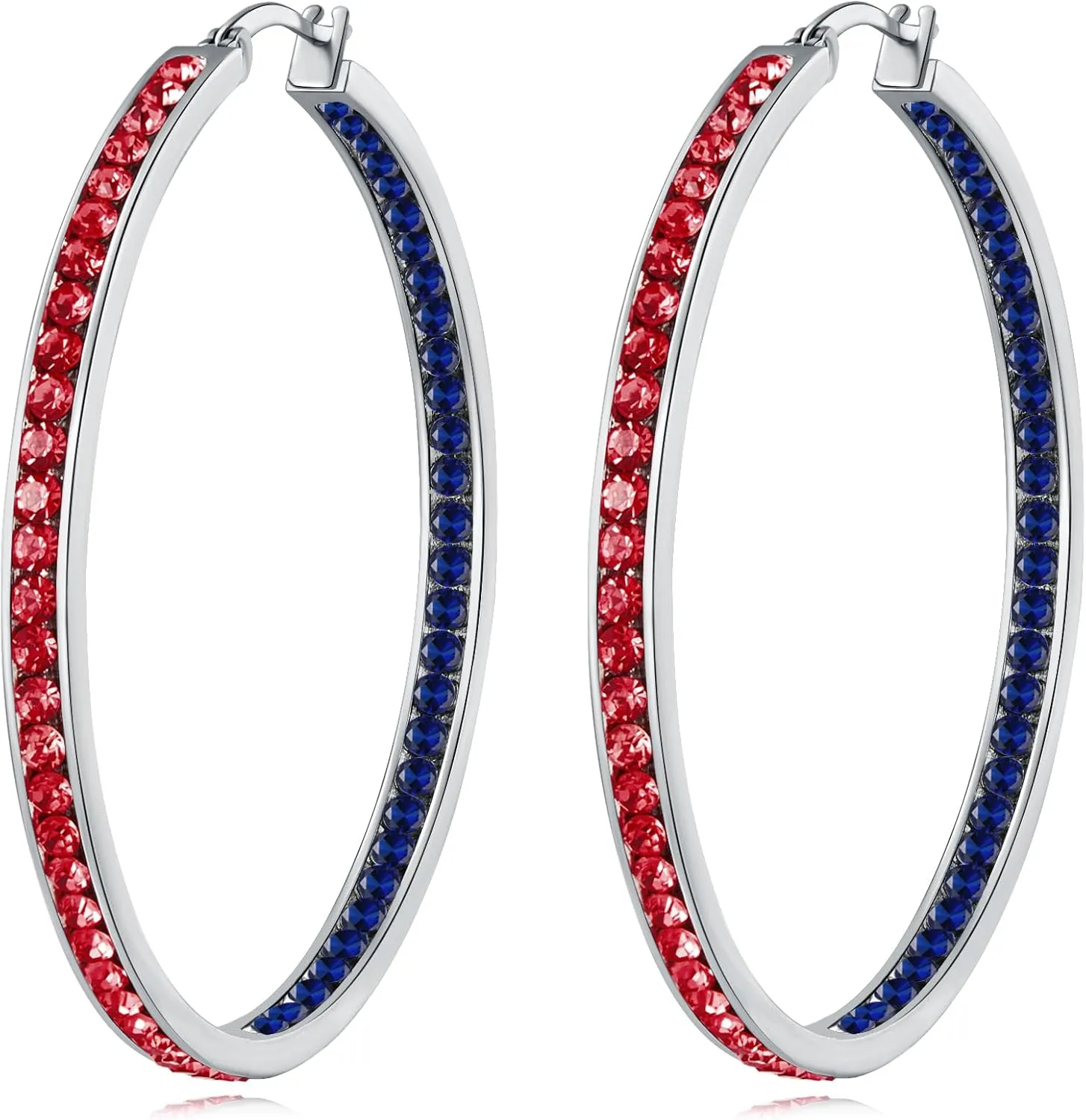 2 Inch Large Hoop Earrings for Women Stainless Steel Hypoallergenic Big Hoop Earrings Cubic Zircon Hoops Rhinestone Inside-Out Crystal Ear Ring Jewelry Gifts for Sensitive Ears 50mm
