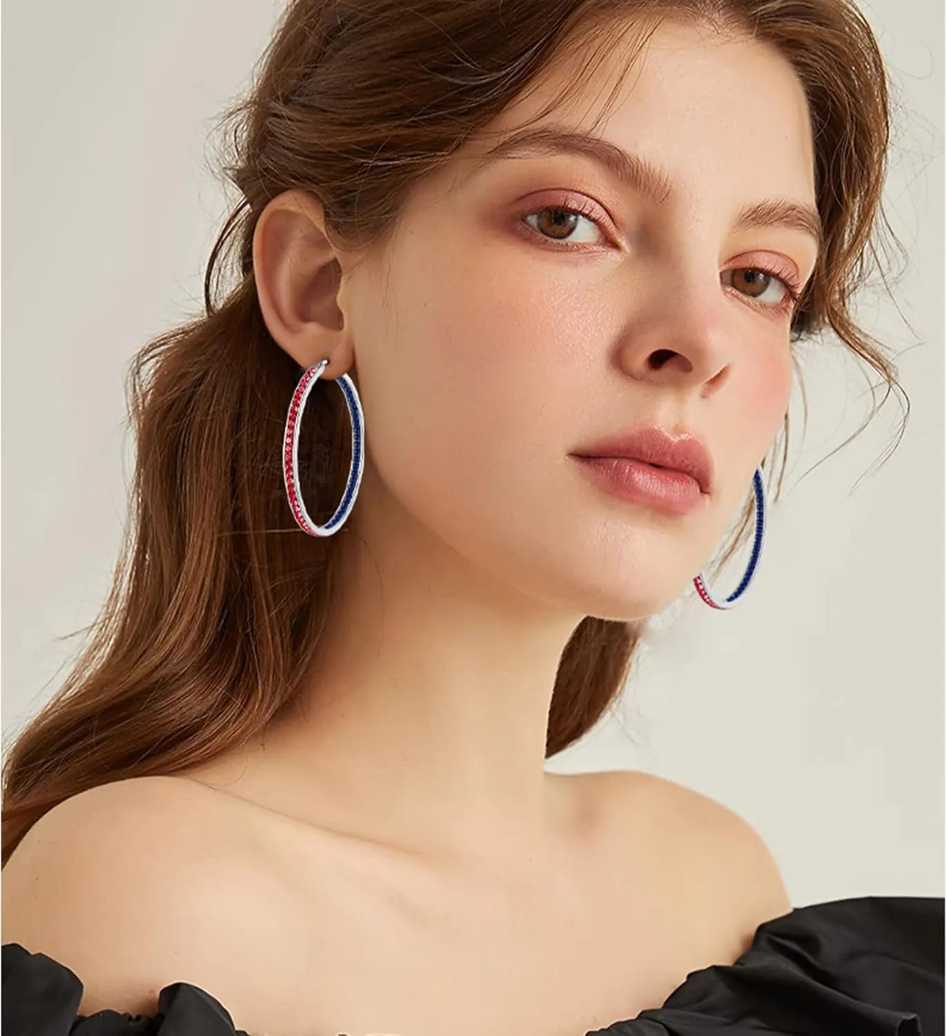 2 Inch Large Hoop Earrings for Women Stainless Steel Hypoallergenic Big Hoop Earrings Cubic Zircon Hoops Rhinestone Inside-Out Crystal Ear Ring Jewelry Gifts for Sensitive Ears 50mm
