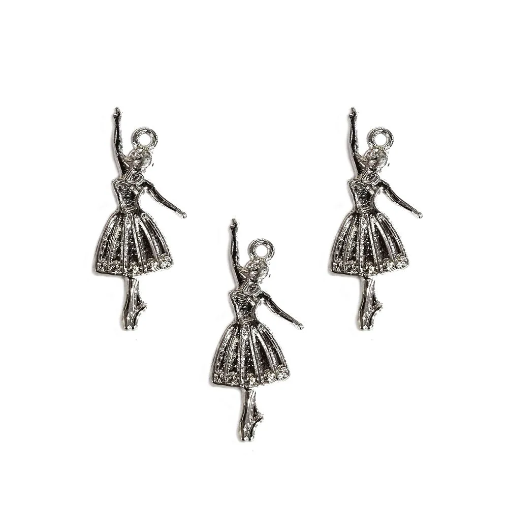 20 Pcs Pack/ Dancing Doll Rhodium Plated Zinc Alloy Meterial Jewelry Making Charms