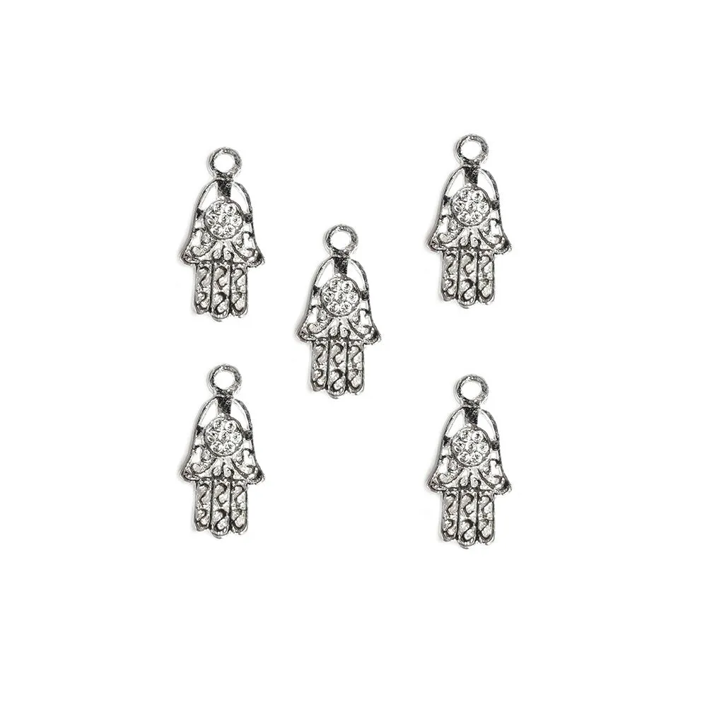 20 Pcs Pack/ Hamsa Hand Silver Plated Zinc Alloy Meterial Jewelry Making Charms