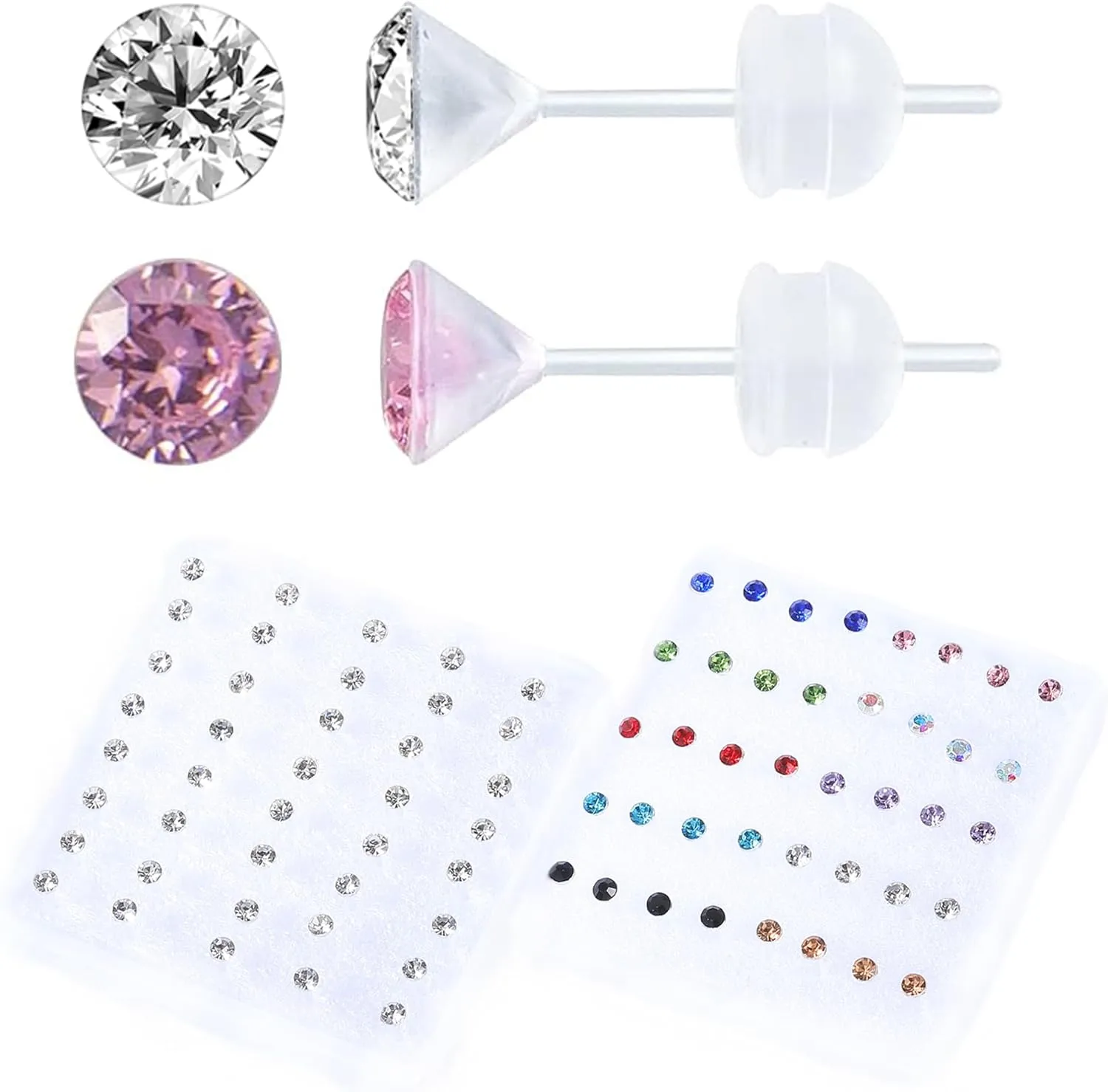 30 Pairs CZ Plastic Post Earrings for Girls - Hypoallergenic Stud Earrings for Sensitive Ears