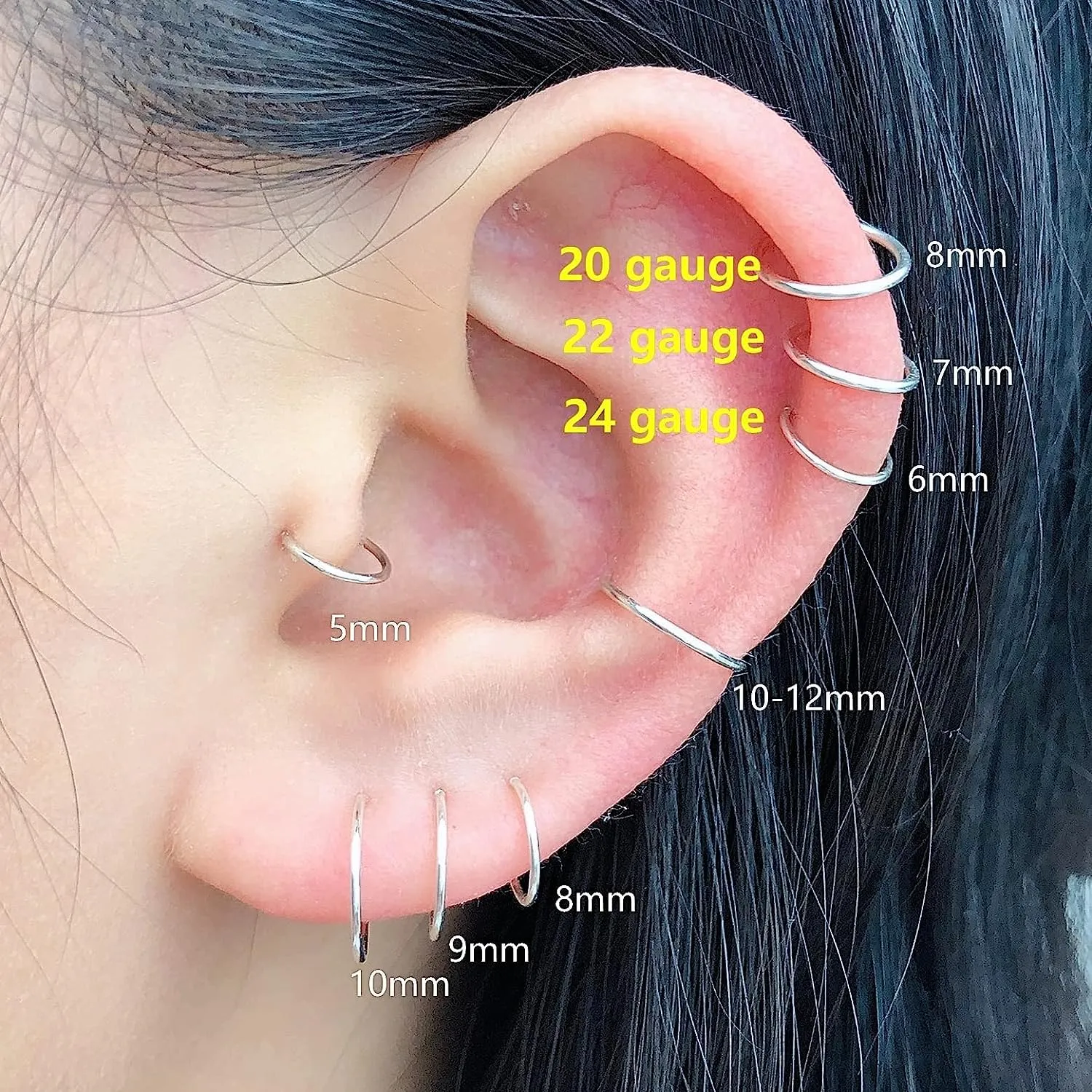 4mm Super Tiny Cartilage Hoop, Helix Hoop Earring, Tragus Piercing Jewelry Sterling Silver 20g 4mm -12mm