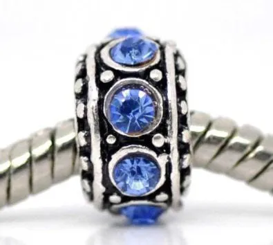 (5) September Birthstone s Sapphire Rhinestone Spacer Beads For Snake Chain Charm Bracelet