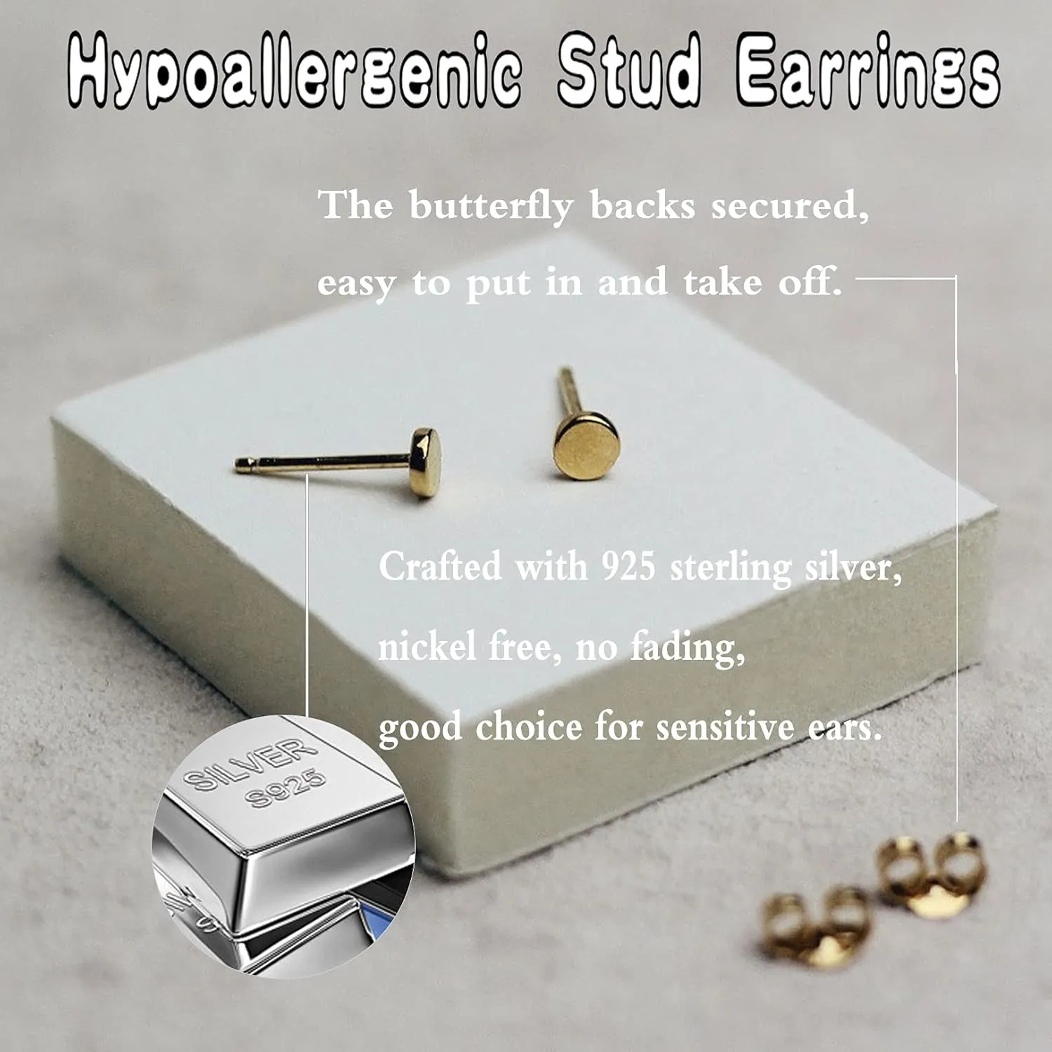 925 Sterling Silver Dot Stud Earrings | Small Simple Round Disc Stud Earrings | Tiny Flat Circle Hypoallergenic Cartilage Tragus Piercing Earrings Gifts for Women Men 2mm 3mm 4mm 5mm