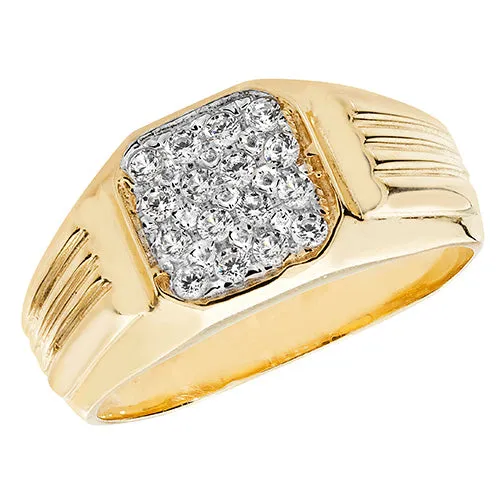 9CT GOLD GENTS' PAVE SET CZ SIGNET RING