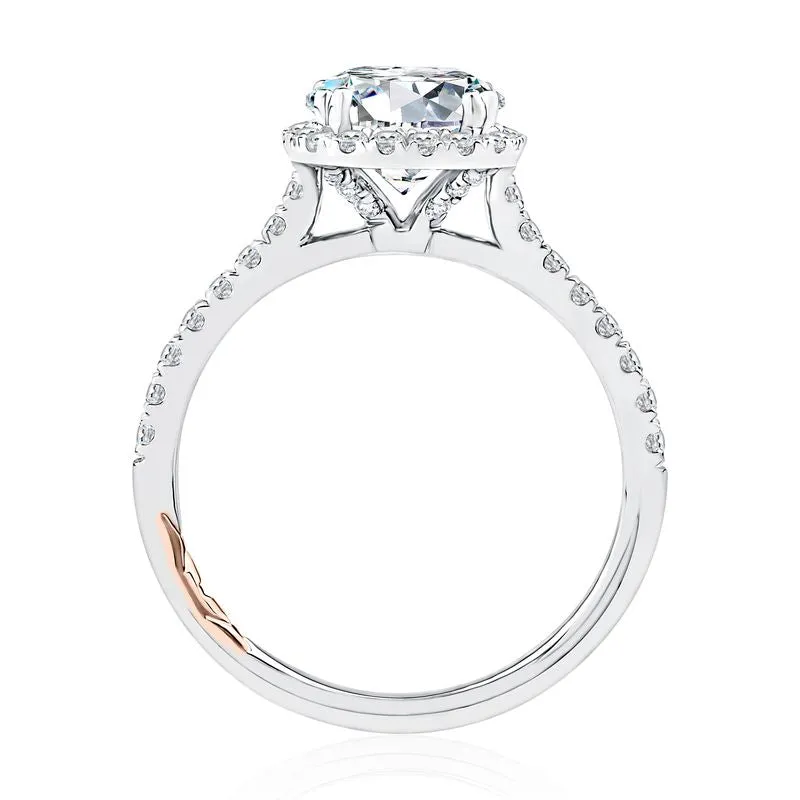 A.Jaffe Engagement Rings Cushion Shaped Halo Round Center Diamond Engagement Ring with Pave Band MECRD2546/135