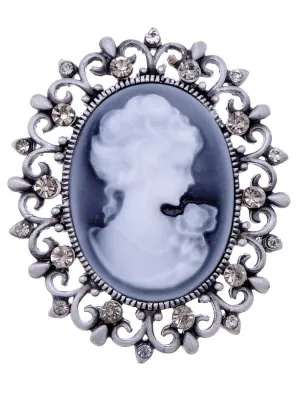 Alilang Vintage Brooch Pin Women Antique Golden Tone Victorian Floral Purple Cameo