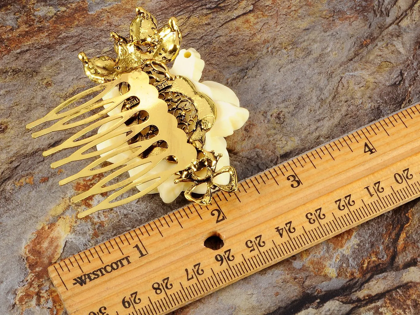 Alilang Vintage Inspired Tone Elegant Cream White Resin Enamel Rose Crystal Rhinestone Fashion Jewelry Hairpin