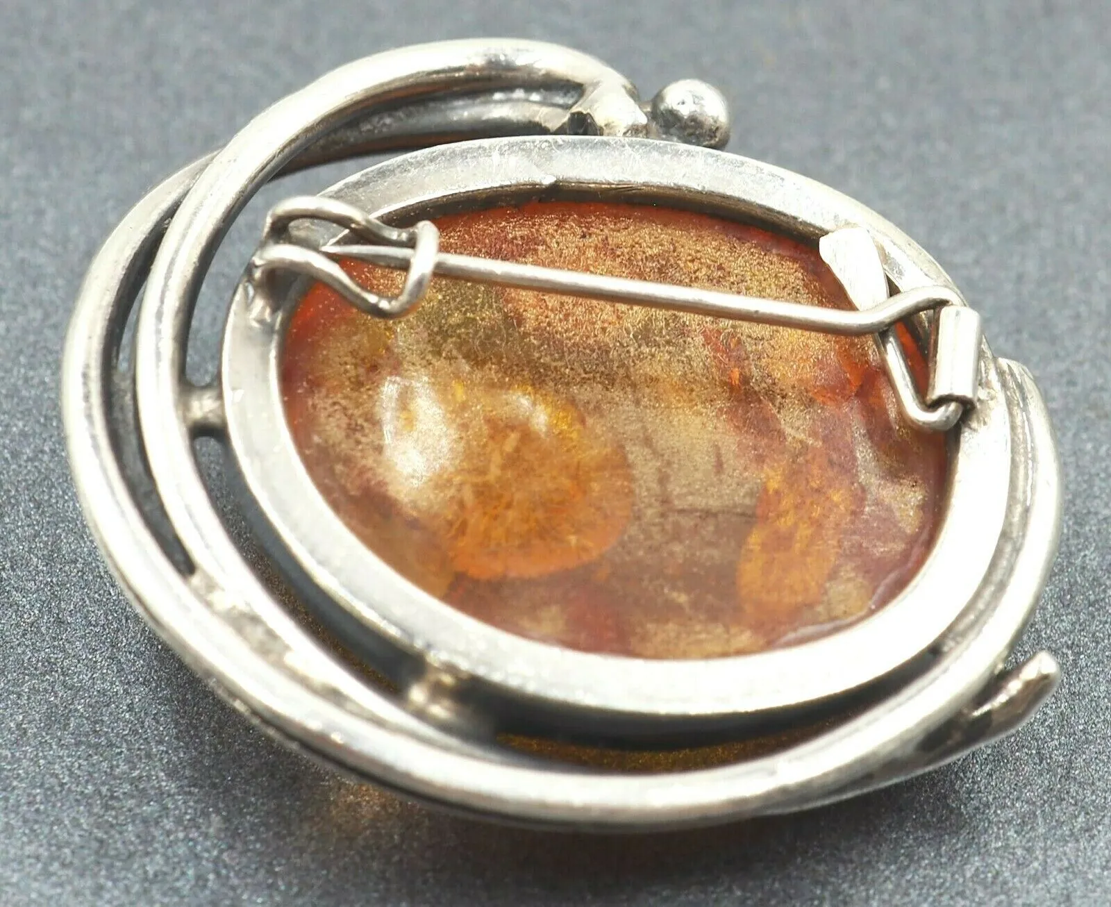 Amber Sterling Silver Brooch