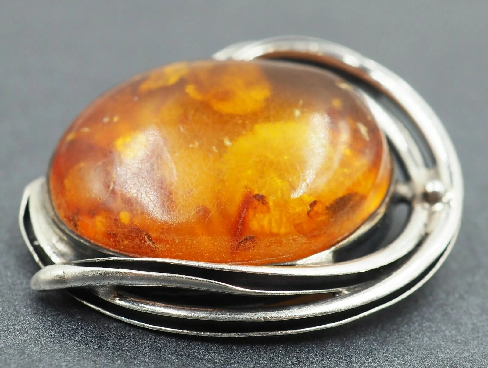Amber Sterling Silver Brooch