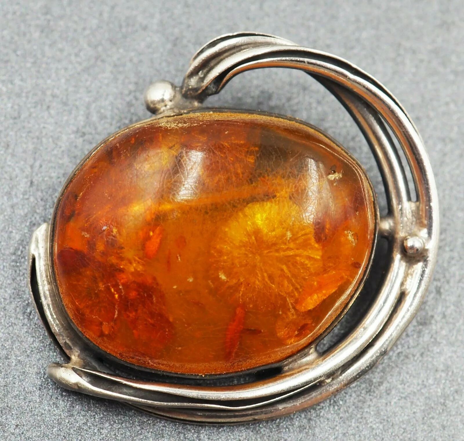 Amber Sterling Silver Brooch