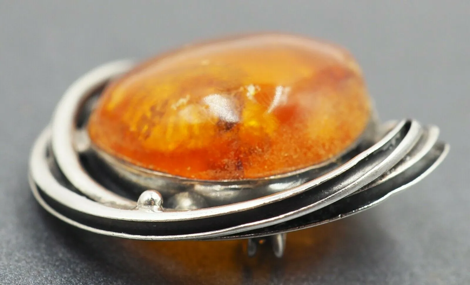 Amber Sterling Silver Brooch