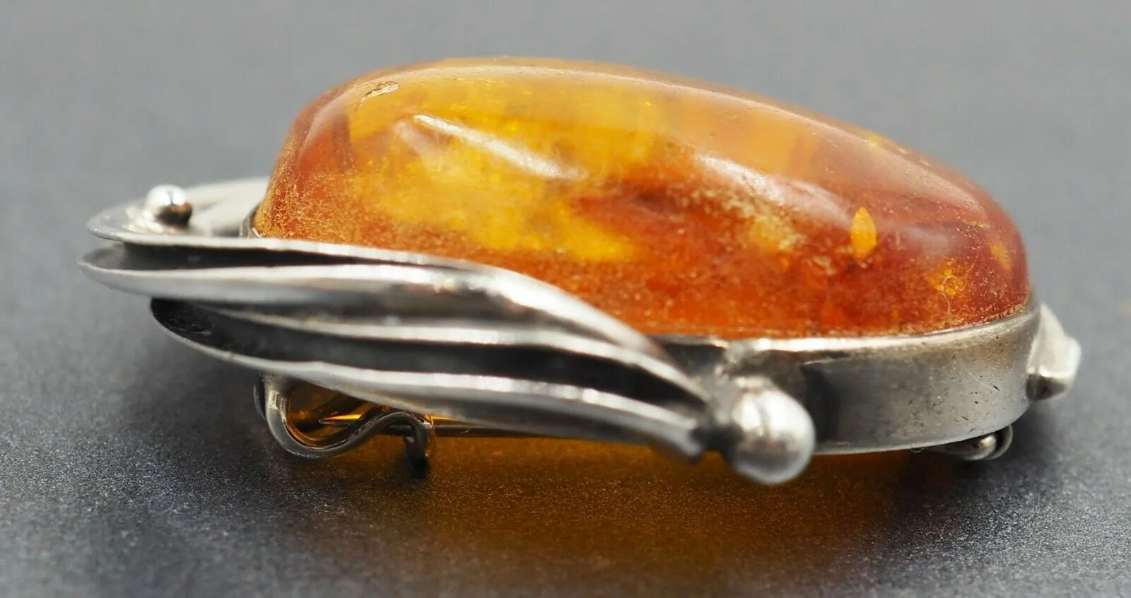 Amber Sterling Silver Brooch