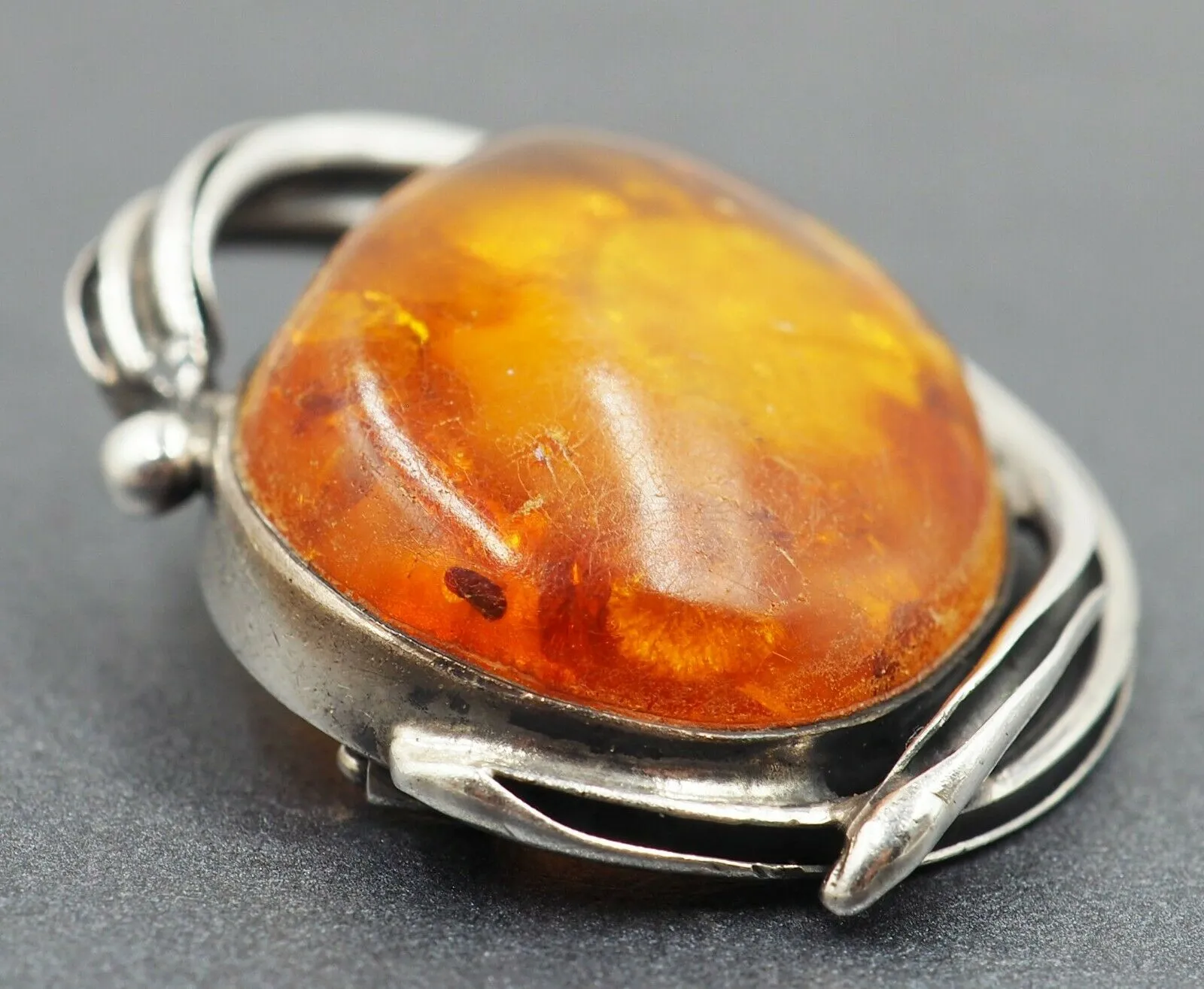 Amber Sterling Silver Brooch