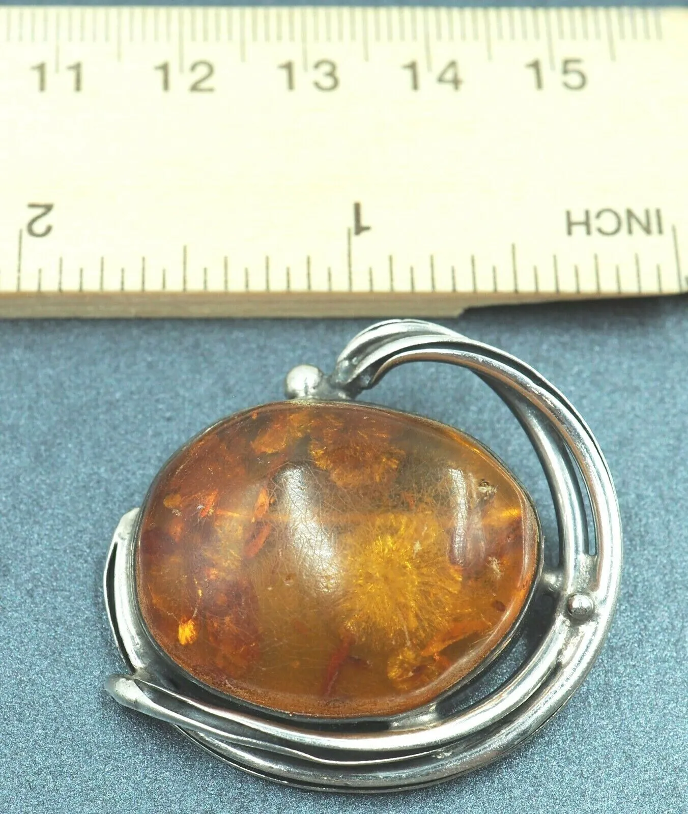 Amber Sterling Silver Brooch