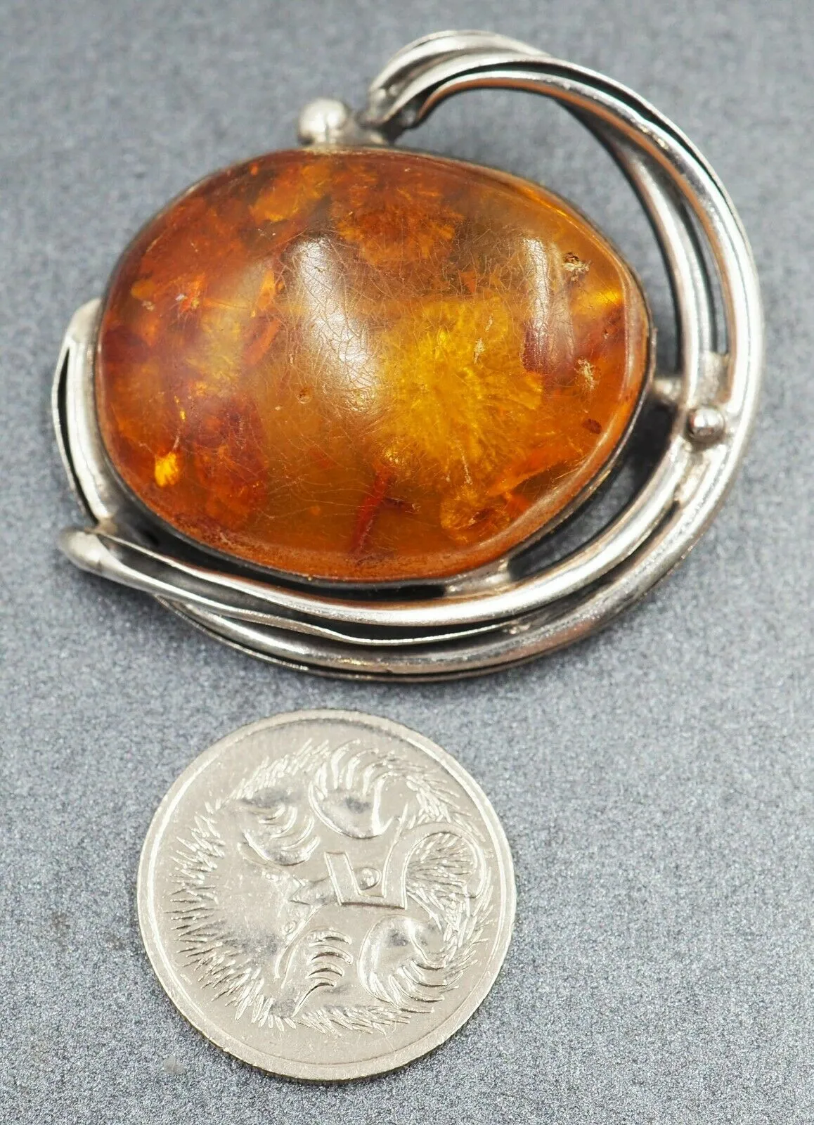 Amber Sterling Silver Brooch