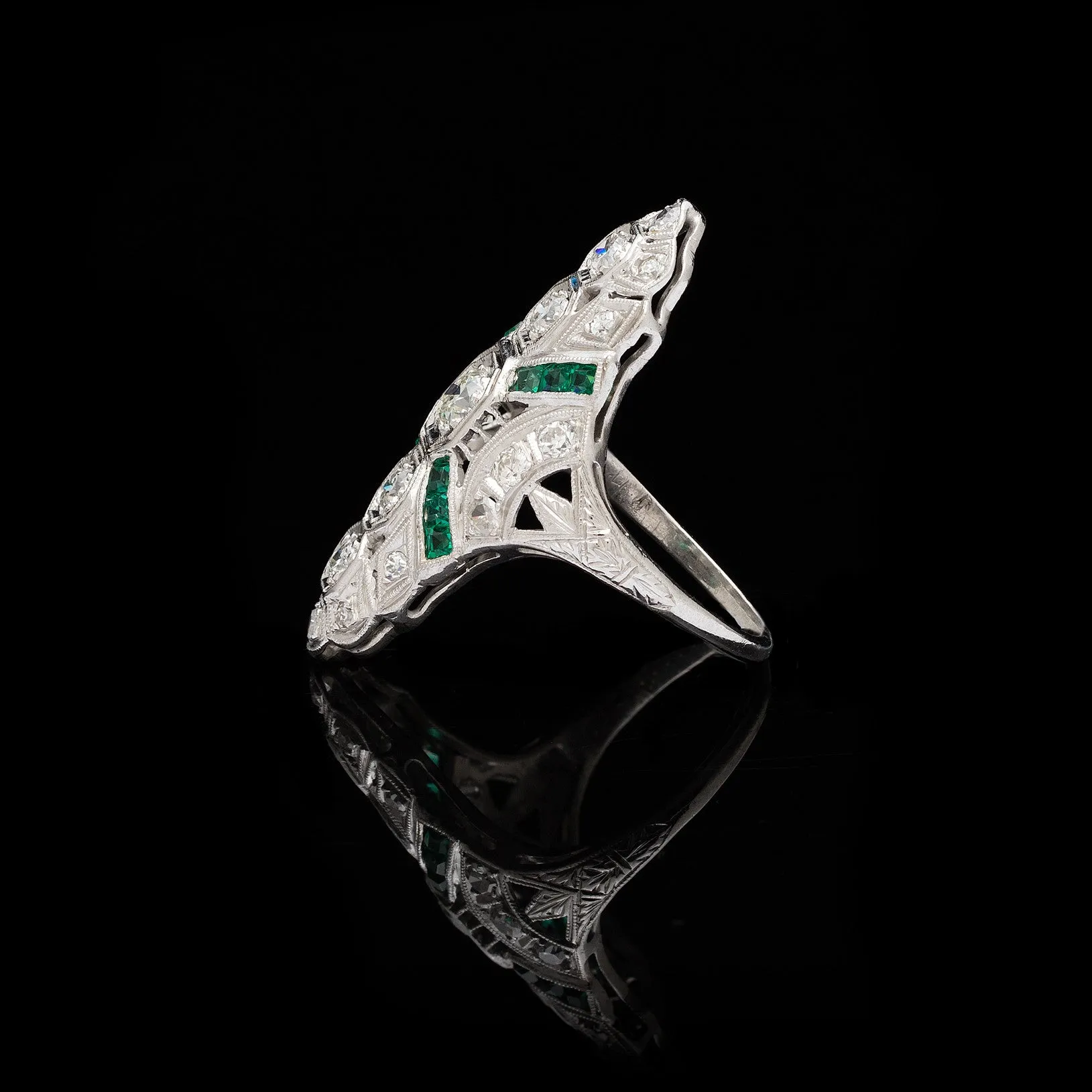 Art Deco Diamond & Emerald Platinum Dinner Ring