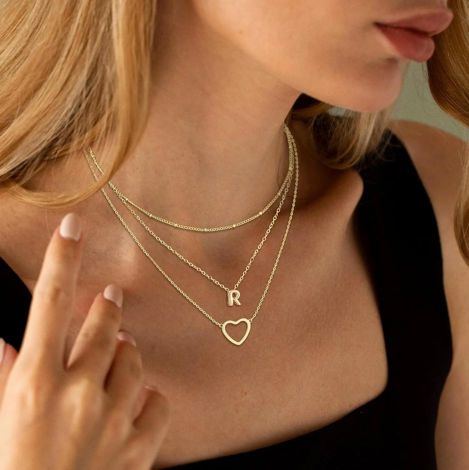 ASCOMY Gold Necklace for Women 14K Gold Plated Initial Necklaces Layered Heart Letter Necklace Layered Heart Pendant Necklace Alphabet A-Z Charm Necklaces Personalized Jewelry Gift for Women