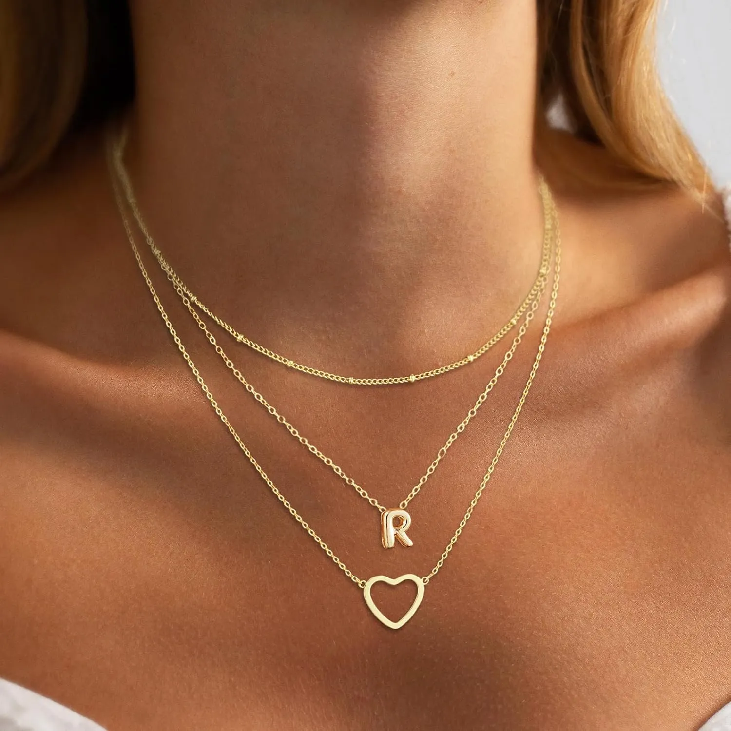 ASCOMY Gold Necklace for Women 14K Gold Plated Initial Necklaces Layered Heart Letter Necklace Layered Heart Pendant Necklace Alphabet A-Z Charm Necklaces Personalized Jewelry Gift for Women