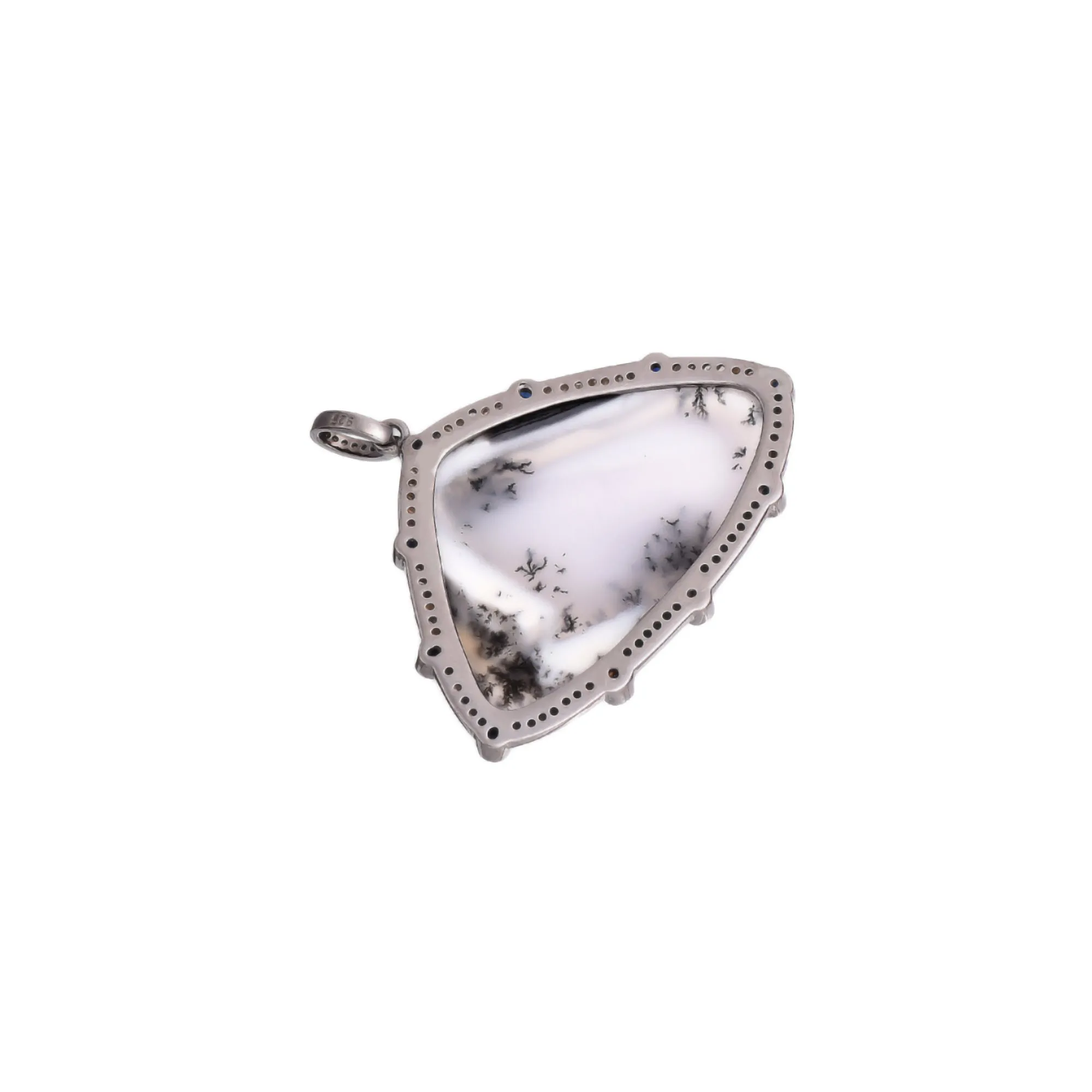 Beautiful Dendritic Opal Pendant Clustered with Diamonds and Blue Sapphire