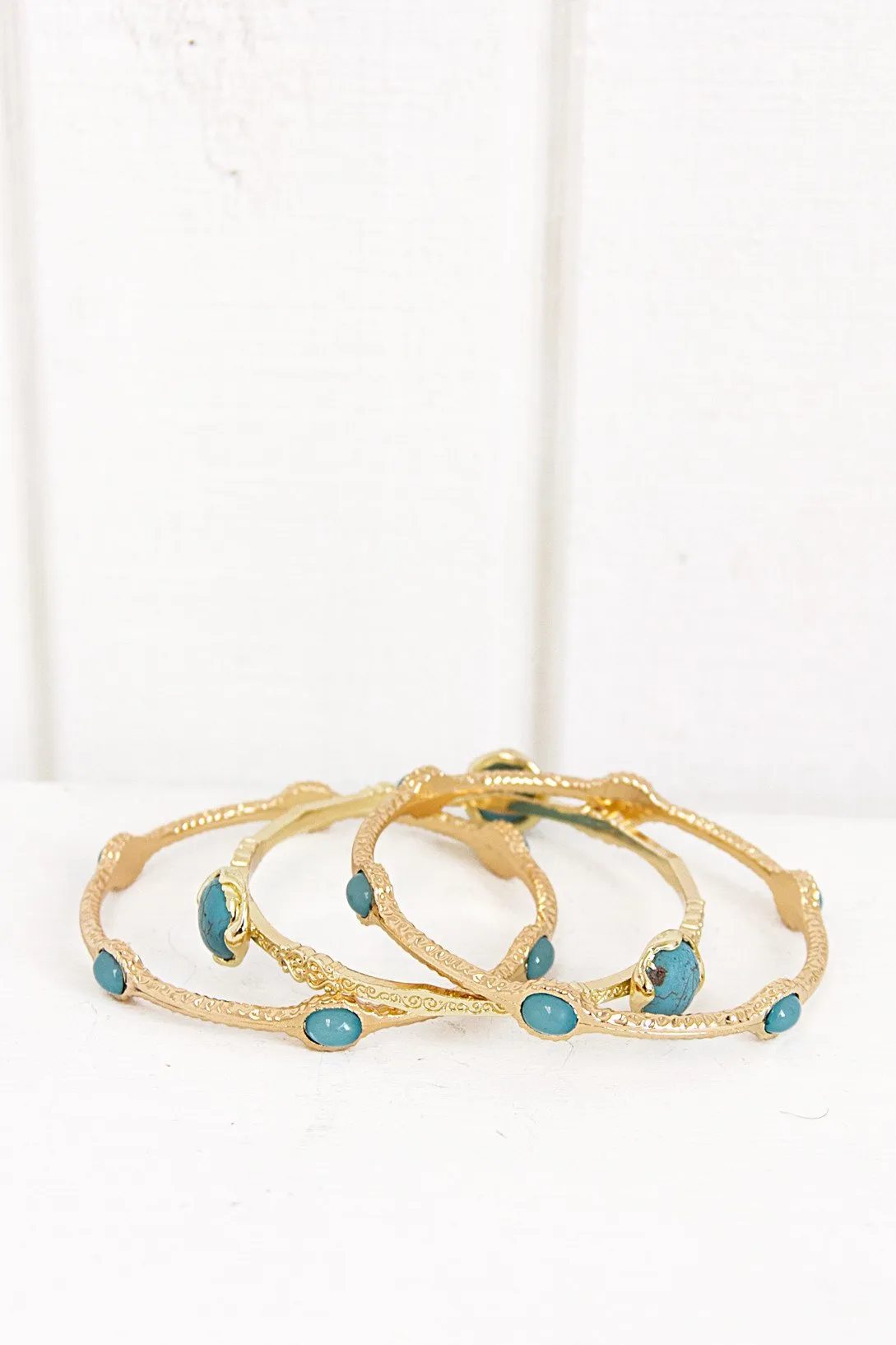 Bella Turq Stone Bangle Set - Gold