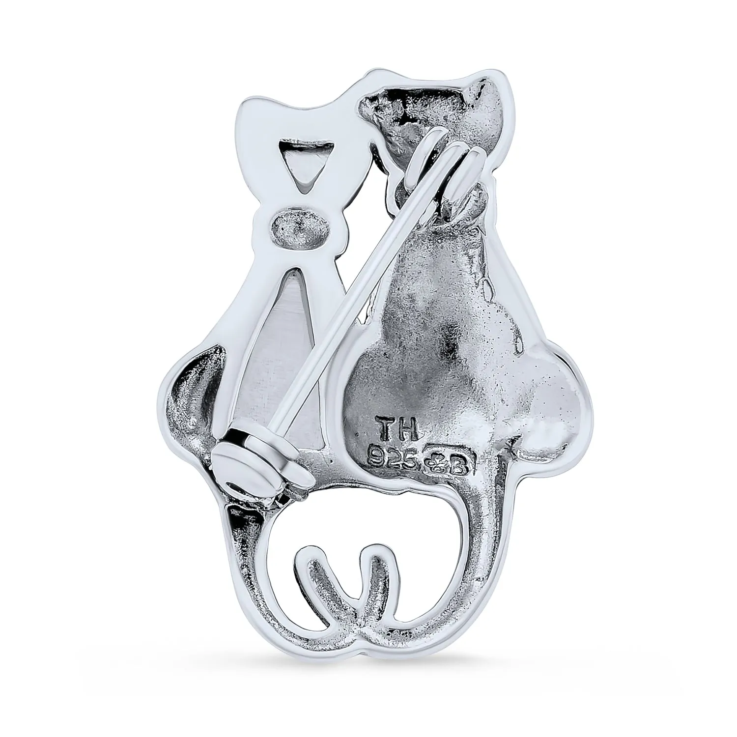 Black & White Marcasite Cat Brooche Pin Sterling Silver Pearl & Onyx