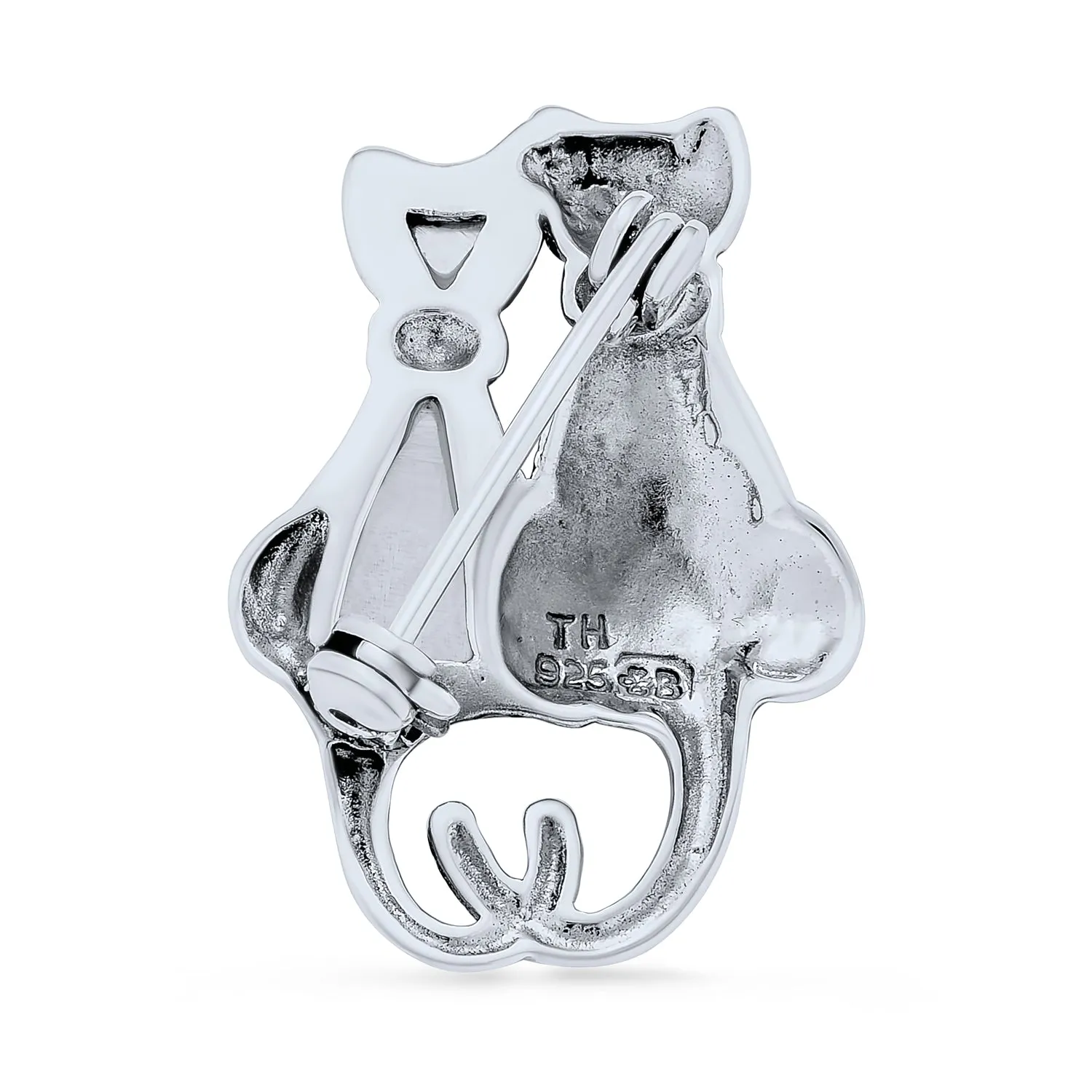 Black & White Marcasite Cat Brooche Pin Sterling Silver Pearl & Onyx