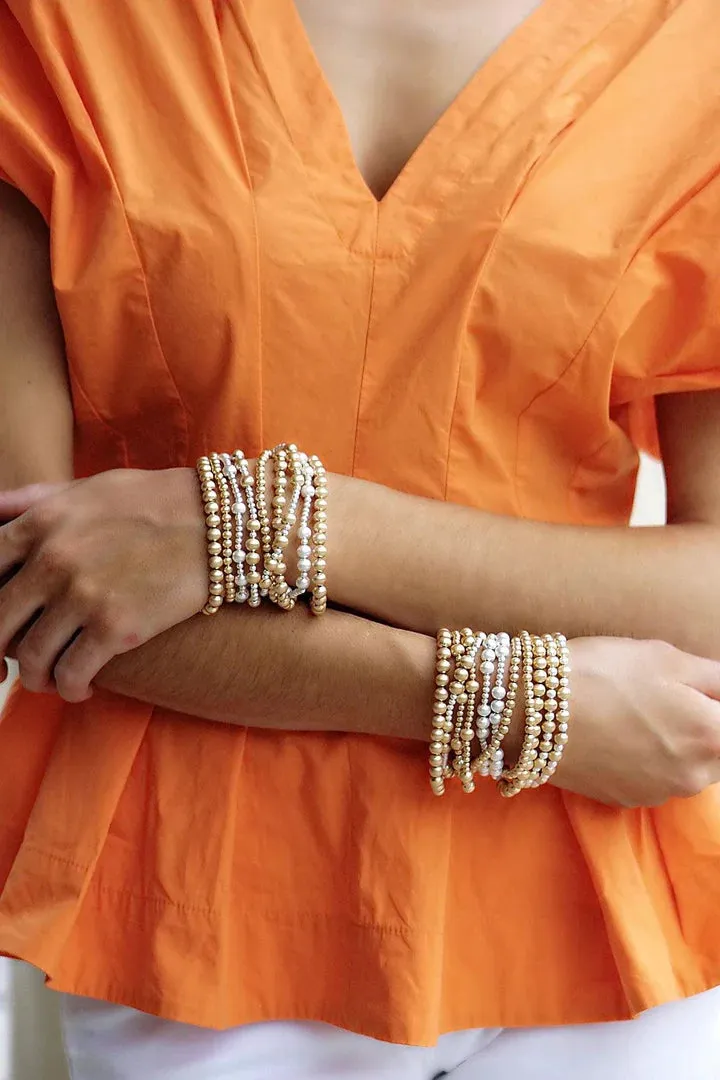 Canvas Kayla Ball Bead Stretch Bracelet Stack in Gold